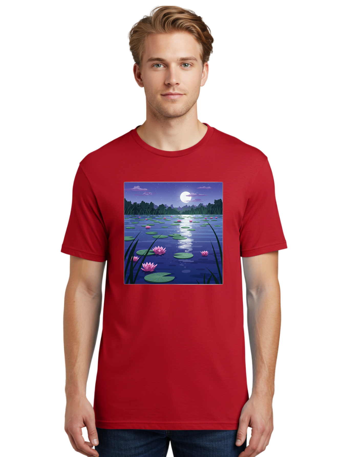 Lotus-Flowers-Under-Moonlight Men'S Graphic Tee, 100% Cotton, Comfortable Casual Summer Wear, Machine Washable, Vintage Camera, Old Camera, Antique Camera, Black Camera, Classic Photography, Photography Equipment, Nostalgic Device, Bak842