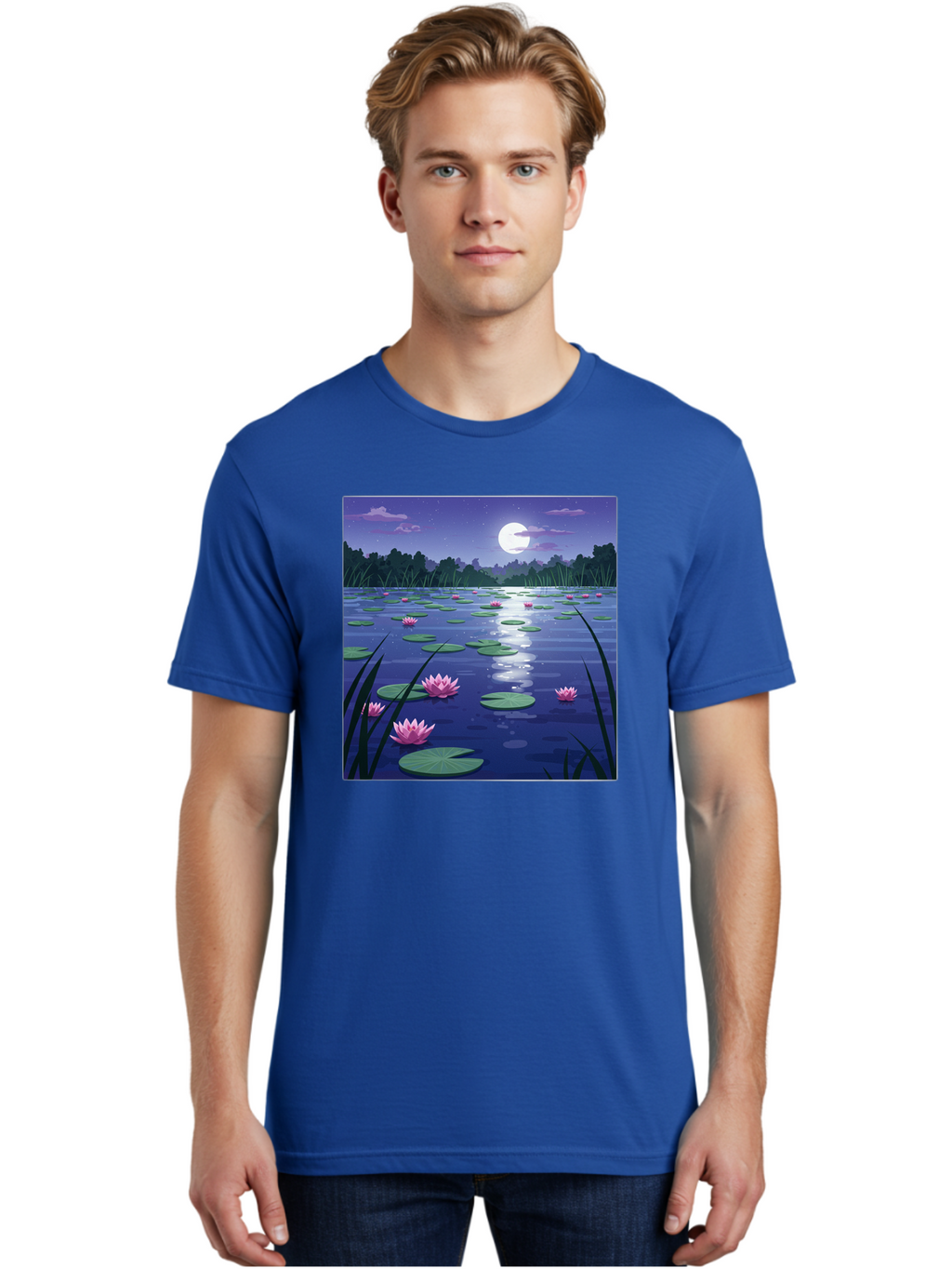 Lotus-Flowers-Under-Moonlight Men'S Graphic Tee, 100% Cotton, Comfortable Casual Summer Wear, Machine Washable, Vintage Camera, Old Camera, Antique Camera, Black Camera, Classic Photography, Photography Equipment, Nostalgic Device, Bak842