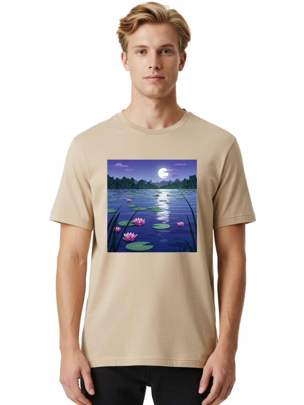 Lotus-Flowers-Under-Moonlight Men'S Graphic Tee, 100% Cotton, Comfortable Casual Summer Wear, Machine Washable, Vintage Camera, Old Camera, Antique Camera, Black Camera, Classic Photography, Photography Equipment, Nostalgic Device, Bak842