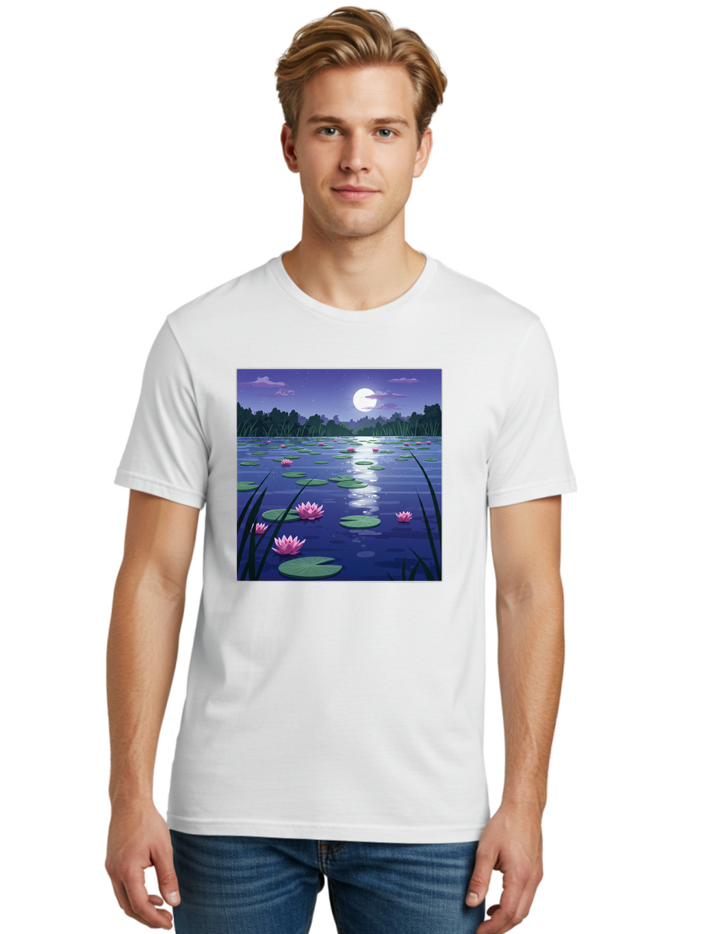 Lotus-Flowers-Under-Moonlight Men'S Graphic Tee, 100% Cotton, Comfortable Casual Summer Wear, Machine Washable, Vintage Camera, Old Camera, Antique Camera, Black Camera, Classic Photography, Photography Equipment, Nostalgic Device, Bak842