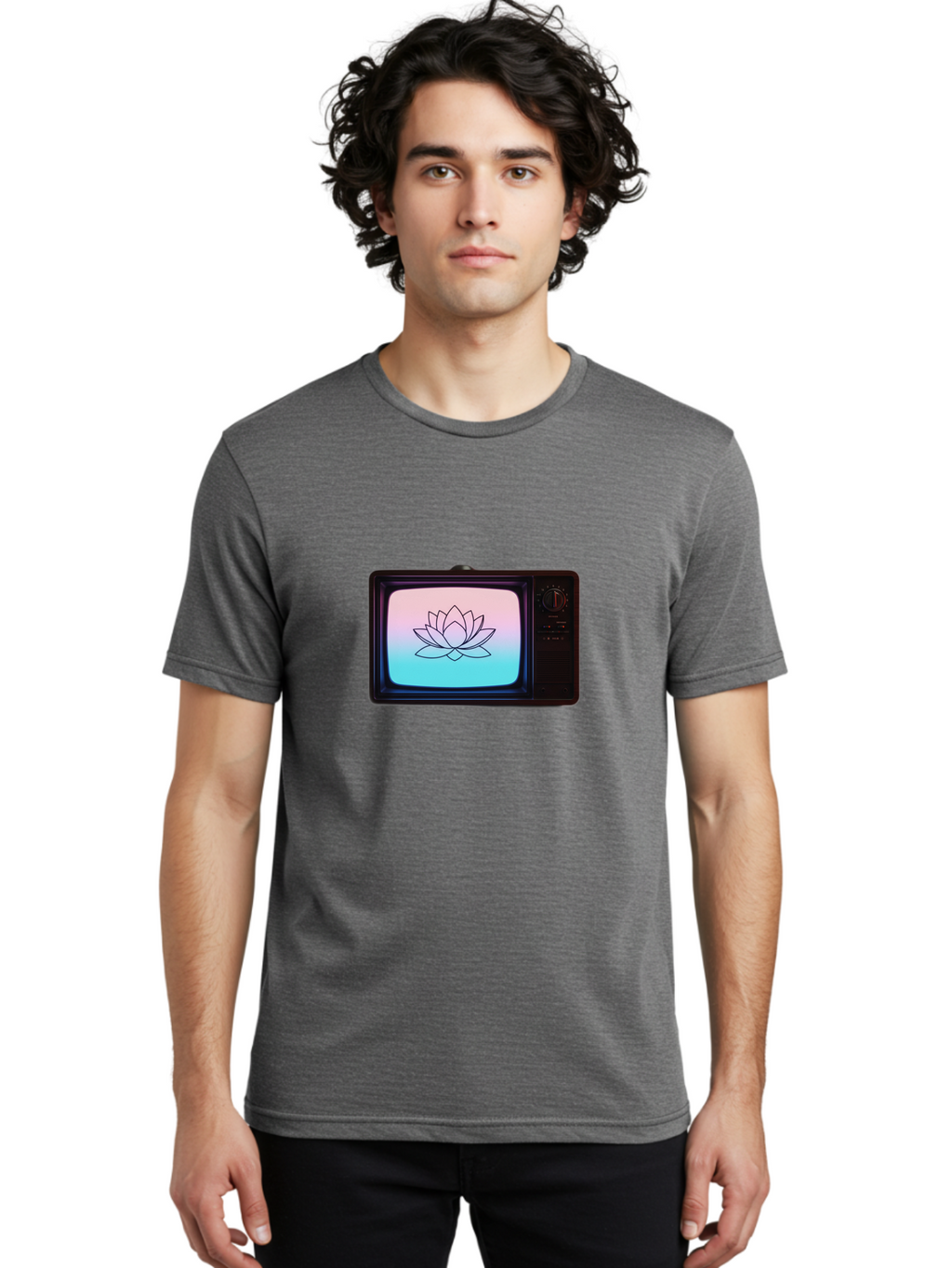 Lotus-On-Retro-Tv Men'S Graphic Tee, 100% Cotton, Comfortable Casual Summer Wear, Machine Washable, Vintage Camera, Old Camera, Antique Camera, Black Camera, Classic Photography, Photography Equipment, Nostalgic Device, Film Camera, Camera Art Bak844
