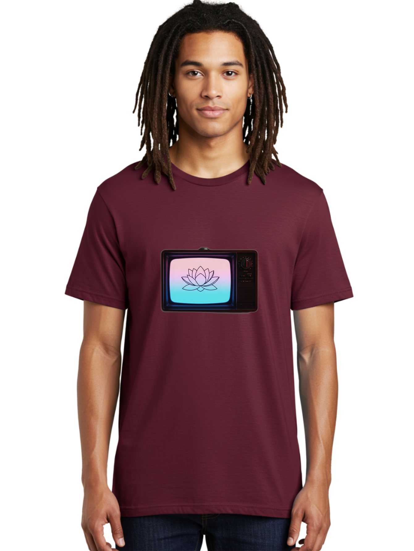 Lotus-On-Retro-Tv Men'S Graphic Tee, 100% Cotton, Comfortable Casual Summer Wear, Machine Washable, Vintage Camera, Old Camera, Antique Camera, Black Camera, Classic Photography, Photography Equipment, Nostalgic Device, Film Camera, Camera Art Bak844