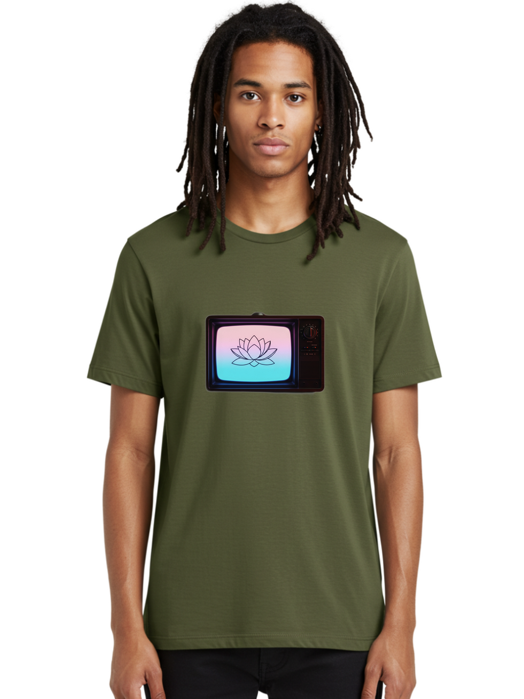 Lotus-On-Retro-Tv Men'S Graphic Tee, 100% Cotton, Comfortable Casual Summer Wear, Machine Washable, Vintage Camera, Old Camera, Antique Camera, Black Camera, Classic Photography, Photography Equipment, Nostalgic Device, Film Camera, Camera Art Bak844
