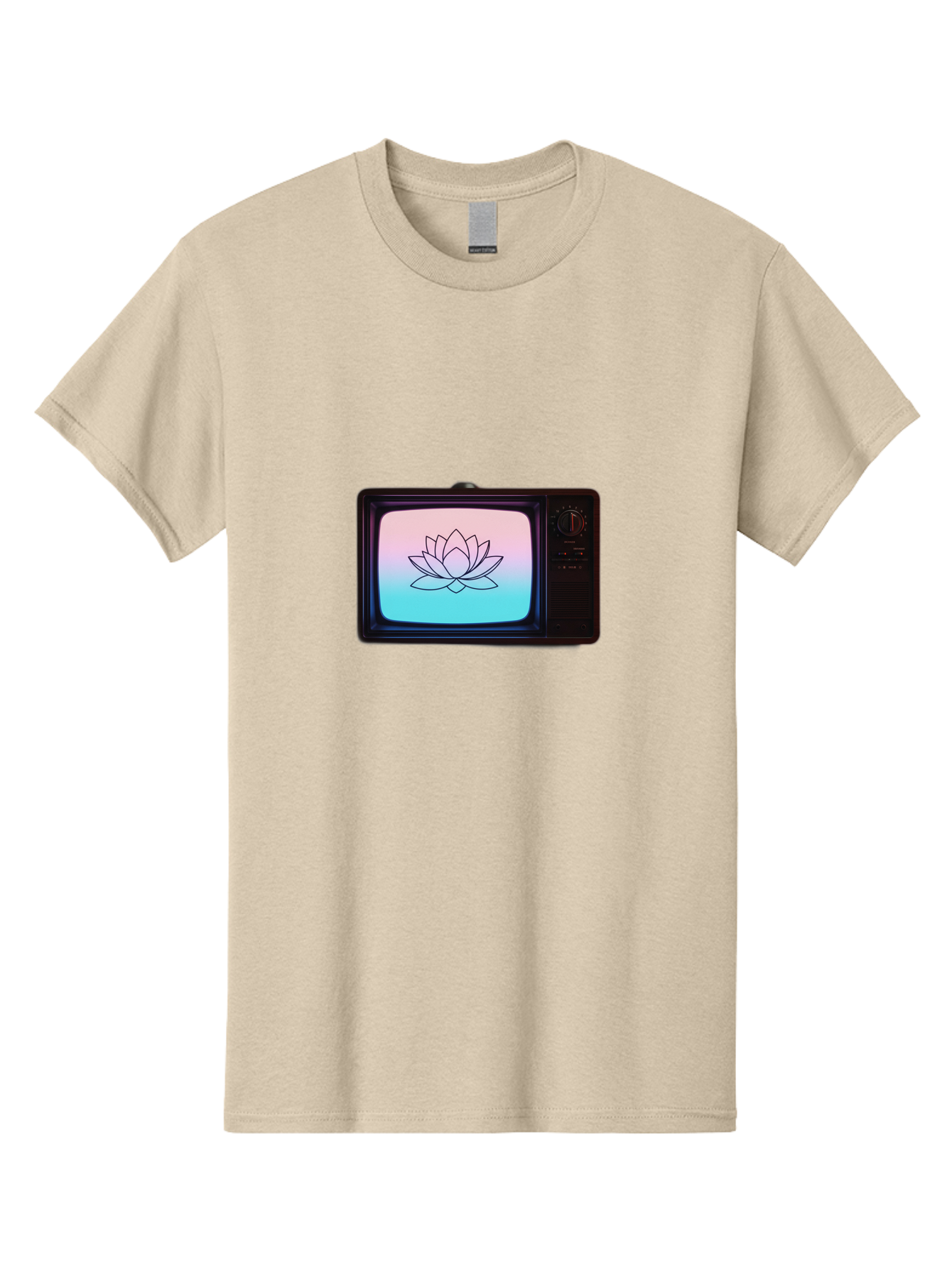Lotus-On-Retro-Tv Men'S Graphic Tee, 100% Cotton, Comfortable Casual Summer Wear, Machine Washable, Vintage Camera, Old Camera, Antique Camera, Black Camera, Classic Photography, Photography Equipment, Nostalgic Device, Film Camera, Camera Art Bak844