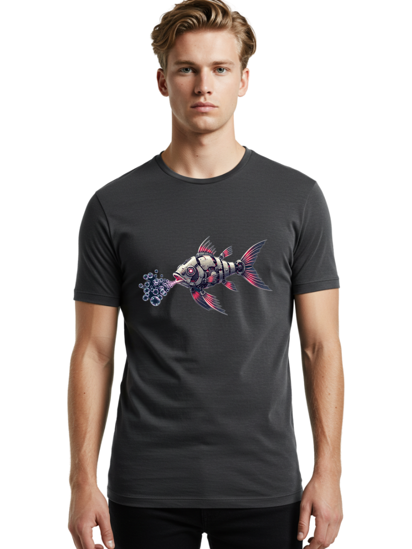 Mechanical-Fish-1 Men'S Graphic Tee, 100% Cotton, Comfortable Casual Summer Wear, Machine Washable, Vintage Camera, Old Camera, Antique Camera, Black Camera, Classic Photography, Photography Equipment, Nostalgic Device, Film Camera, Camera Art Bak856