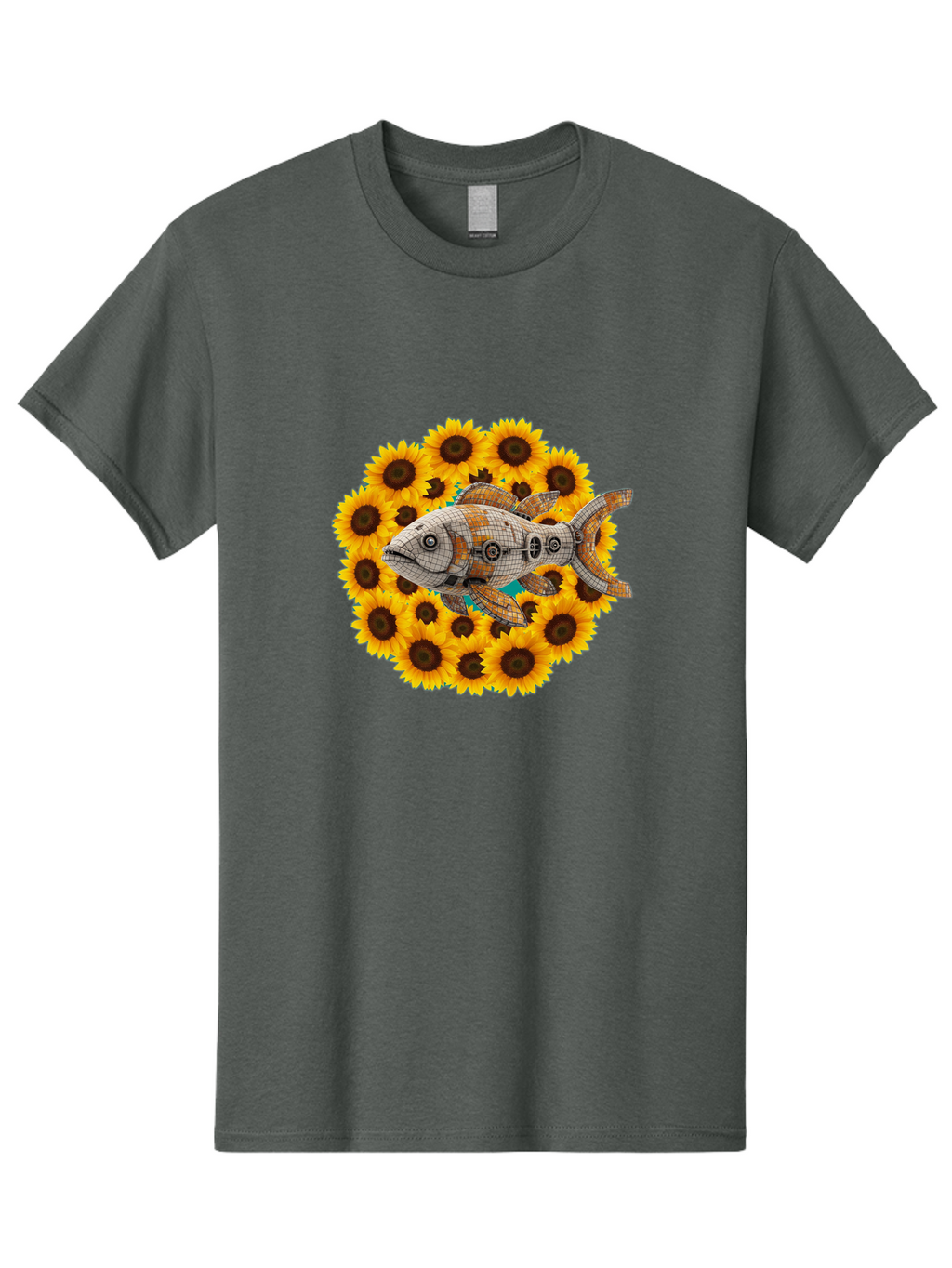 Mechanical-Fish-Sunflowers Men'S Graphic Tee, 100% Cotton, Comfortable Casual Summer Wear, Machine Washable, Vintage Camera, Old Camera, Antique Camera, Black Camera, Classic Photography, Photography Equipment, Nostalgic Device, Film Camera, Bak857
