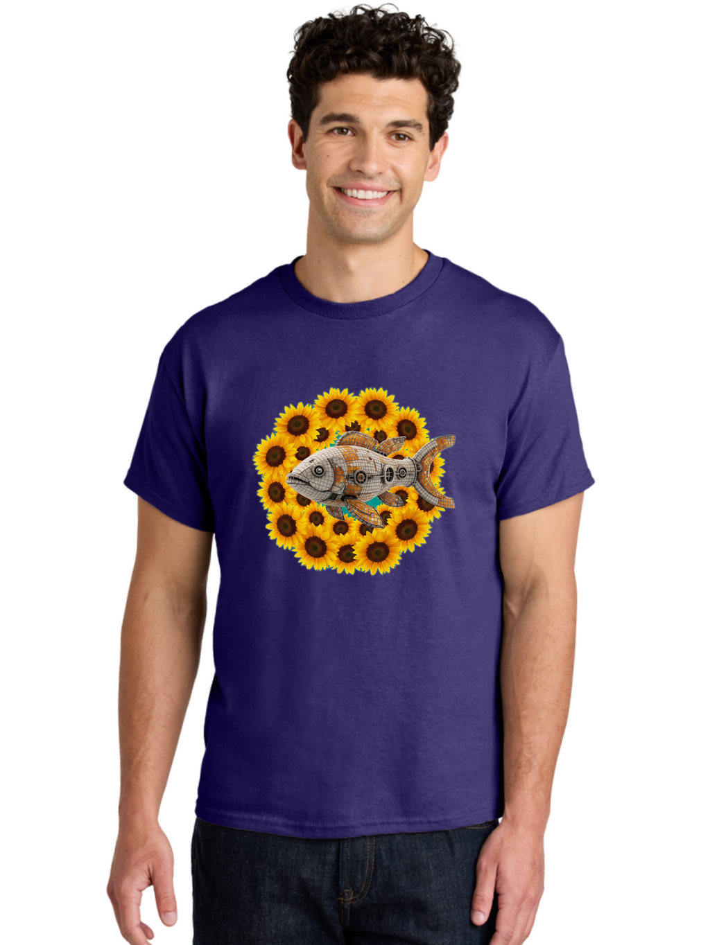 Mechanical-Fish-Sunflowers Men'S Graphic Tee, 100% Cotton, Comfortable Casual Summer Wear, Machine Washable, Vintage Camera, Old Camera, Antique Camera, Black Camera, Classic Photography, Photography Equipment, Nostalgic Device, Film Camera, Bak857