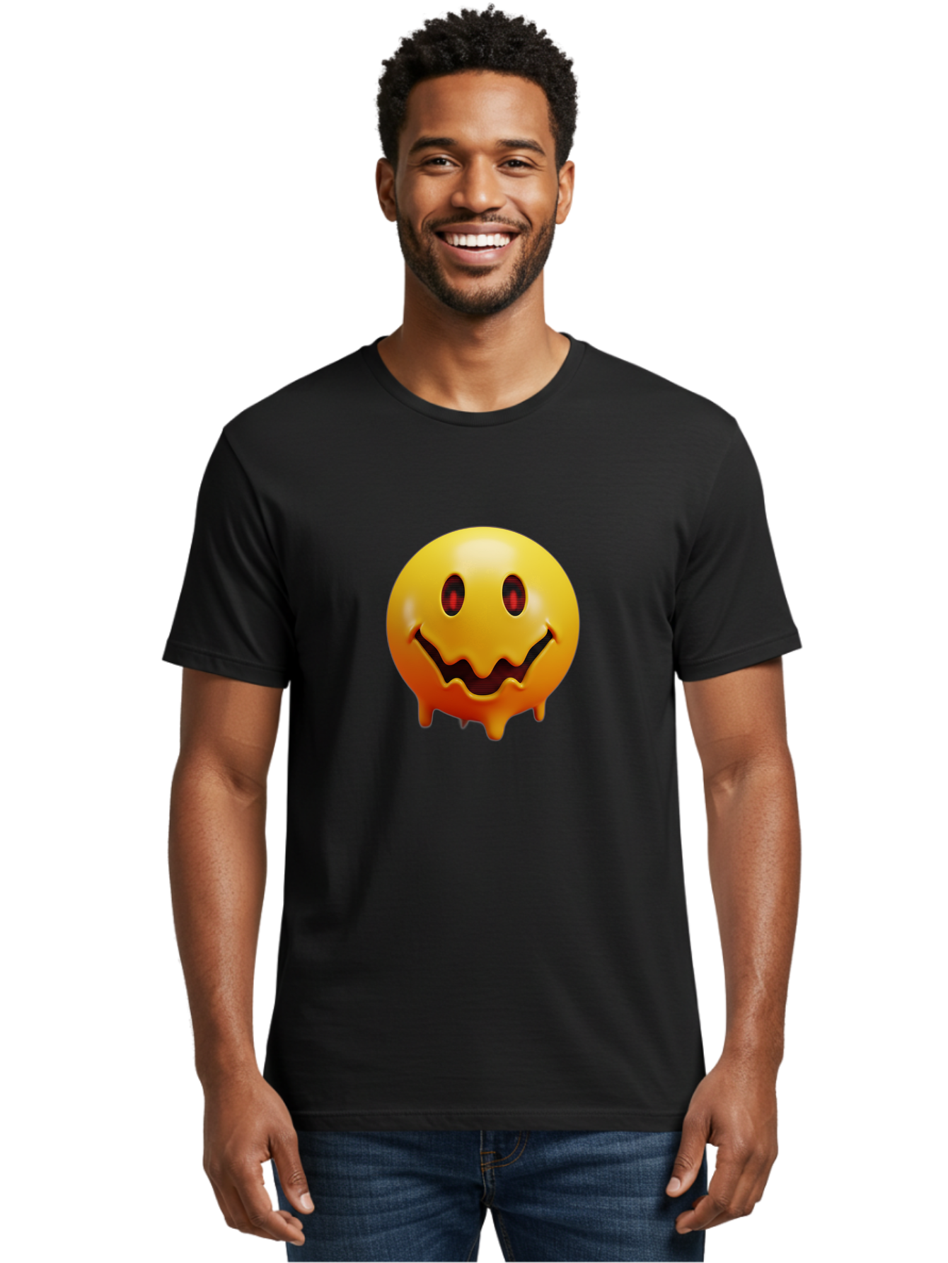 Melting-Smiley-Face Men'S Graphic Tee, 100% Cotton, Comfortable Casual Summer Wear, Machine Washable, Vintage Camera, Old Camera, Antique Camera, Black Camera, Classic Photography, Photography Equipment, Nostalgic Device, Film Camera, Bak874