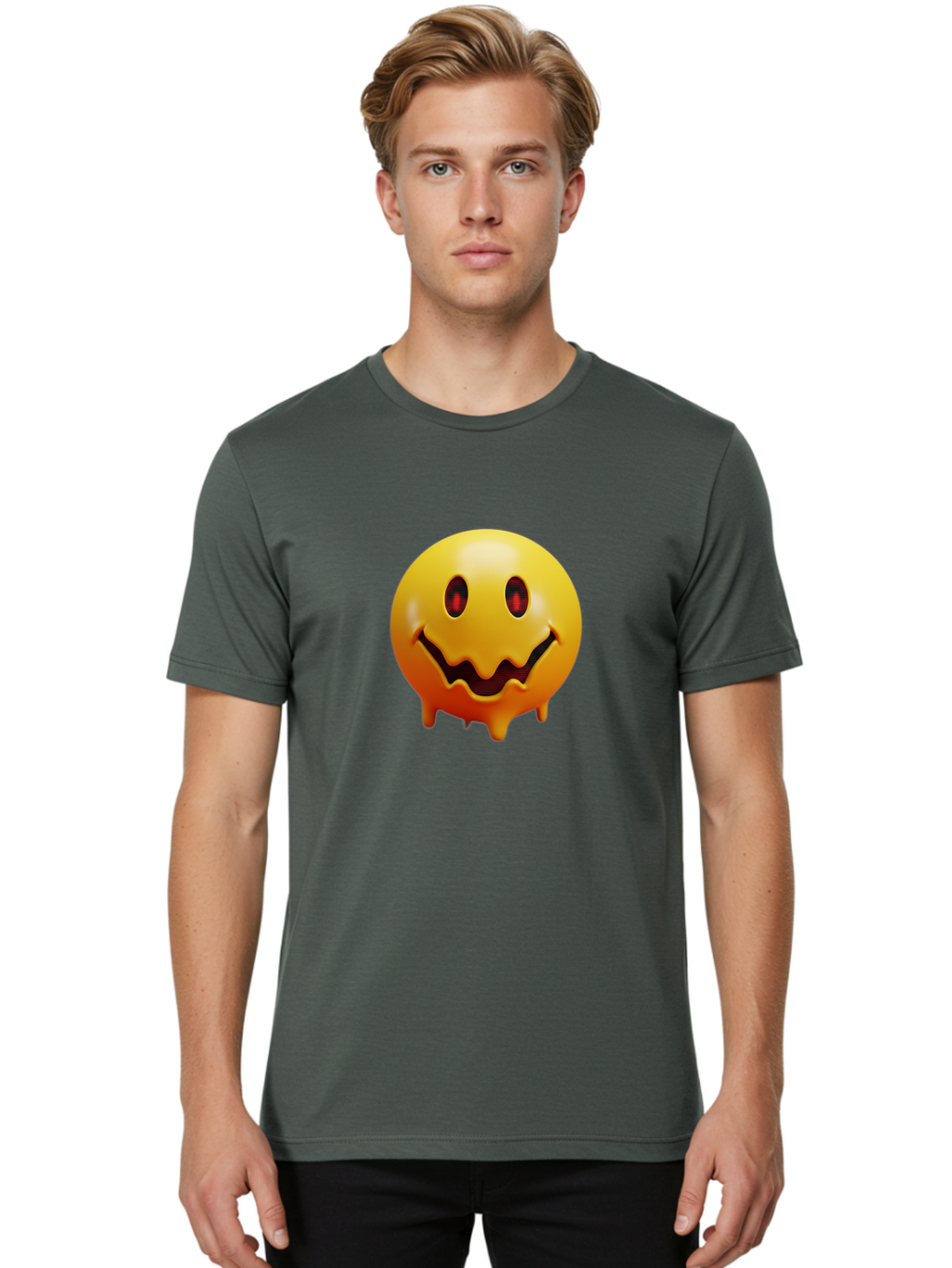Melting-Smiley-Face Men'S Graphic Tee, 100% Cotton, Comfortable Casual Summer Wear, Machine Washable, Vintage Camera, Old Camera, Antique Camera, Black Camera, Classic Photography, Photography Equipment, Nostalgic Device, Film Camera, Bak874