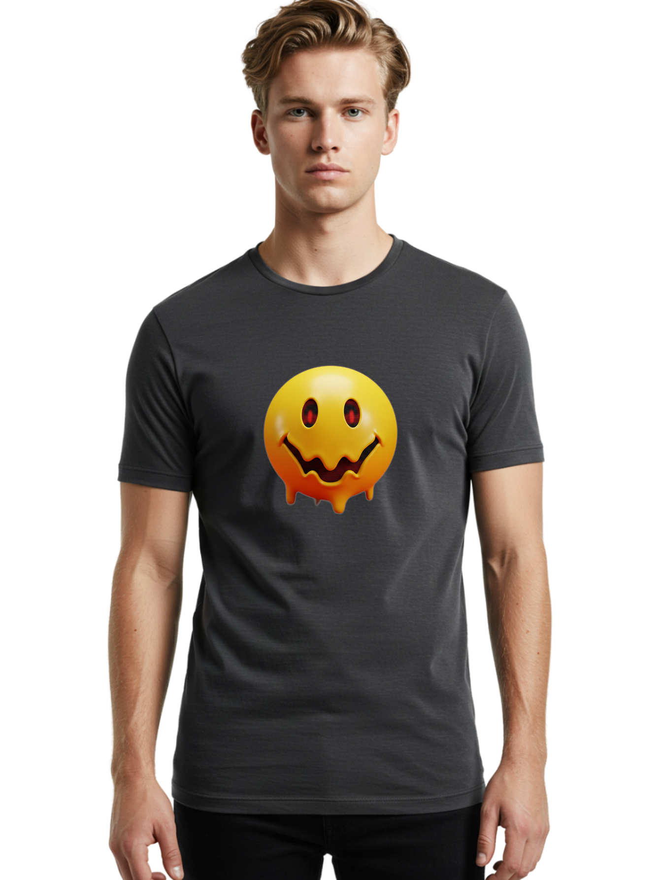 Melting-Smiley-Face Men'S Graphic Tee, 100% Cotton, Comfortable Casual Summer Wear, Machine Washable, Vintage Camera, Old Camera, Antique Camera, Black Camera, Classic Photography, Photography Equipment, Nostalgic Device, Film Camera, Bak874