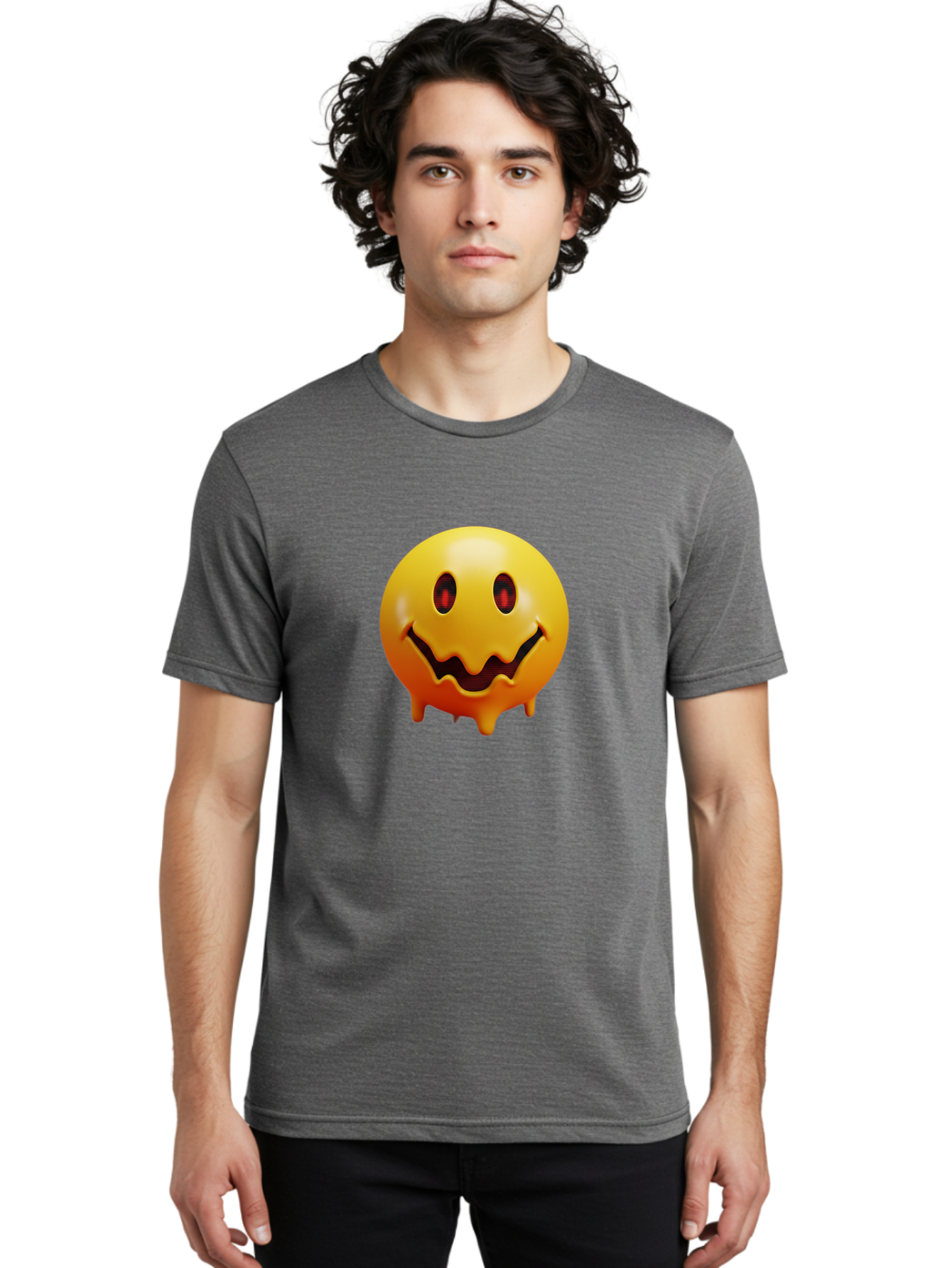 Melting-Smiley-Face Men'S Graphic Tee, 100% Cotton, Comfortable Casual Summer Wear, Machine Washable, Vintage Camera, Old Camera, Antique Camera, Black Camera, Classic Photography, Photography Equipment, Nostalgic Device, Film Camera, Bak874