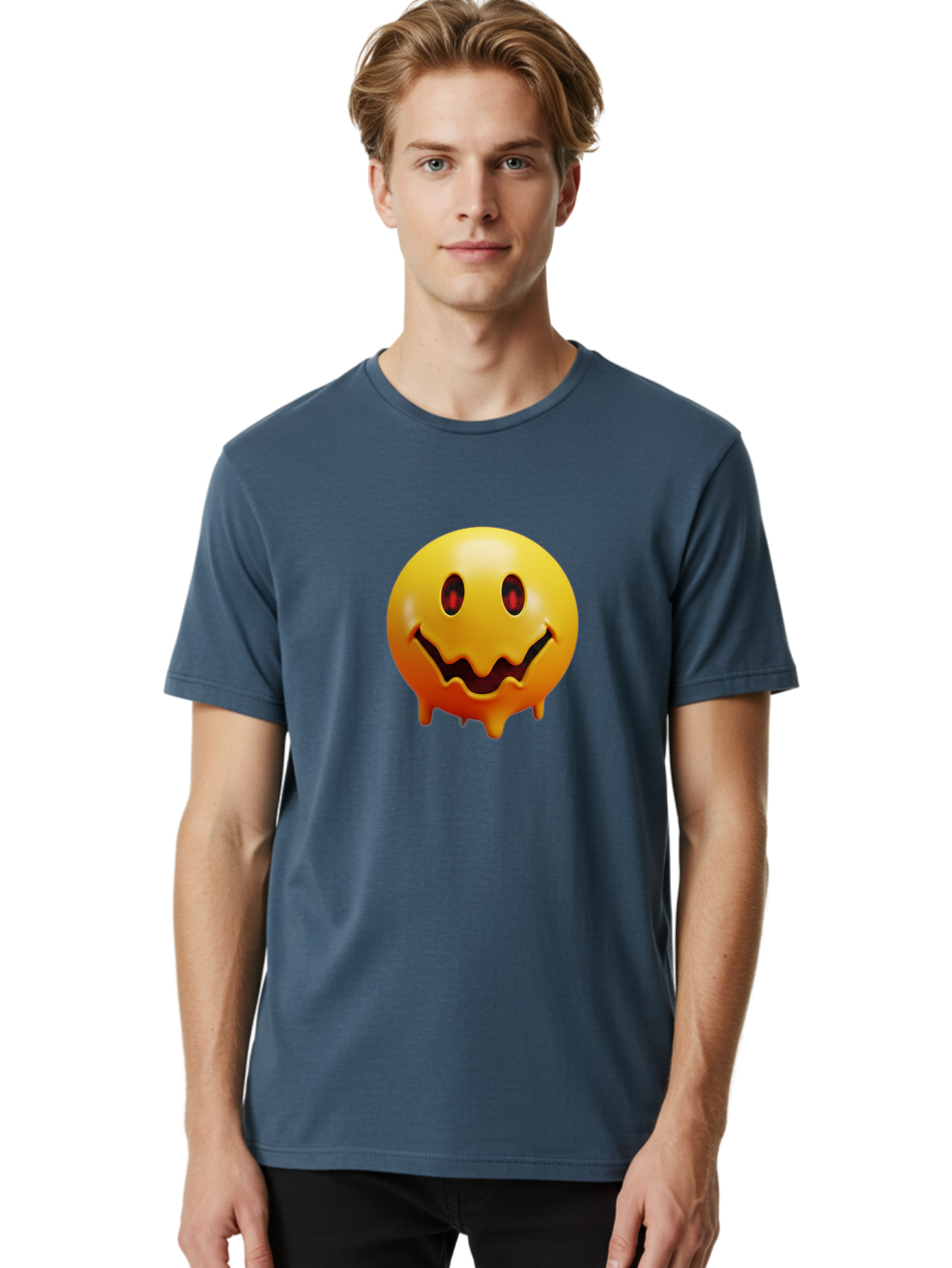 Melting-Smiley-Face Men'S Graphic Tee, 100% Cotton, Comfortable Casual Summer Wear, Machine Washable, Vintage Camera, Old Camera, Antique Camera, Black Camera, Classic Photography, Photography Equipment, Nostalgic Device, Film Camera, Bak874