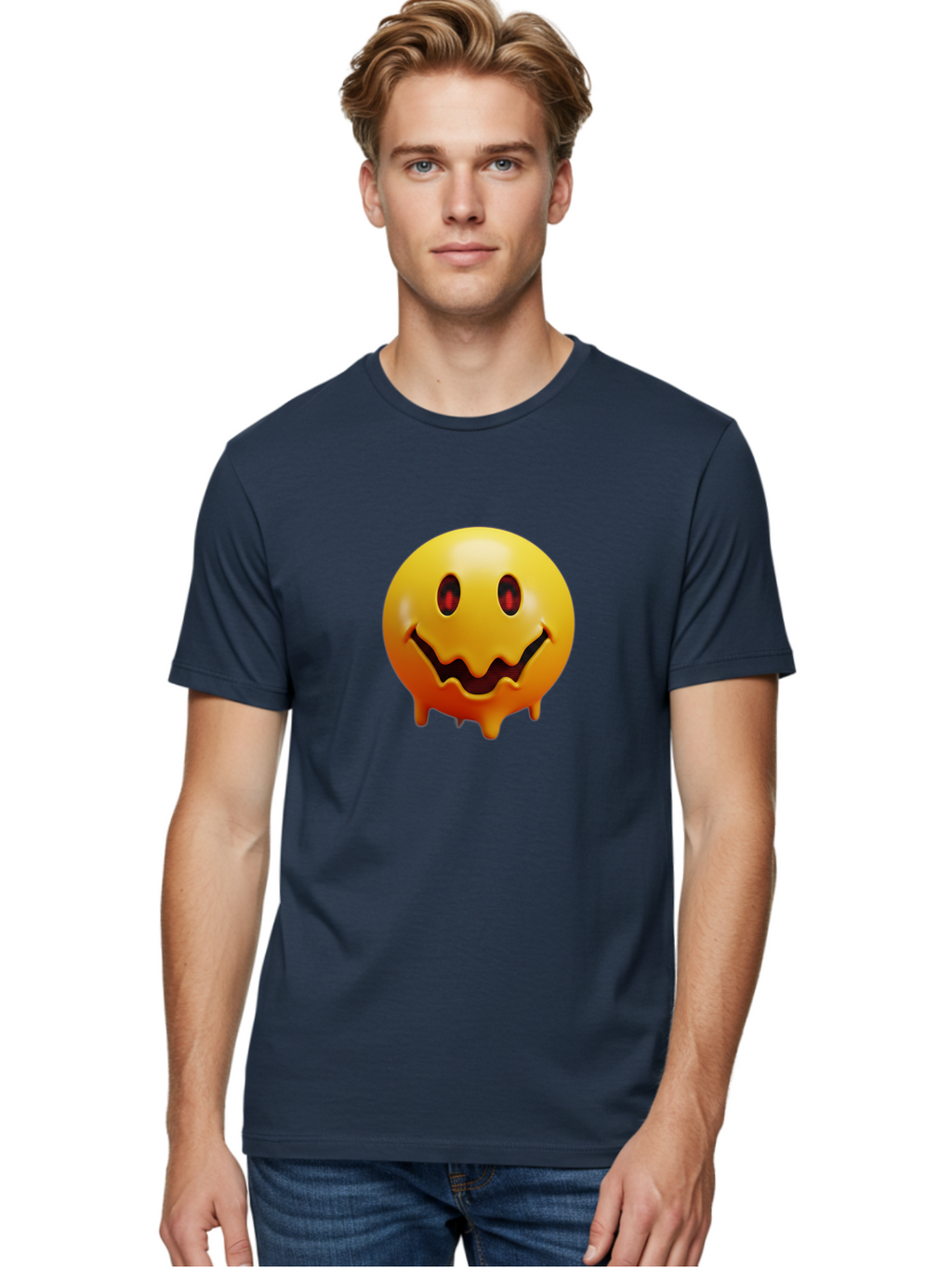 Melting-Smiley-Face Men'S Graphic Tee, 100% Cotton, Comfortable Casual Summer Wear, Machine Washable, Vintage Camera, Old Camera, Antique Camera, Black Camera, Classic Photography, Photography Equipment, Nostalgic Device, Film Camera, Bak874