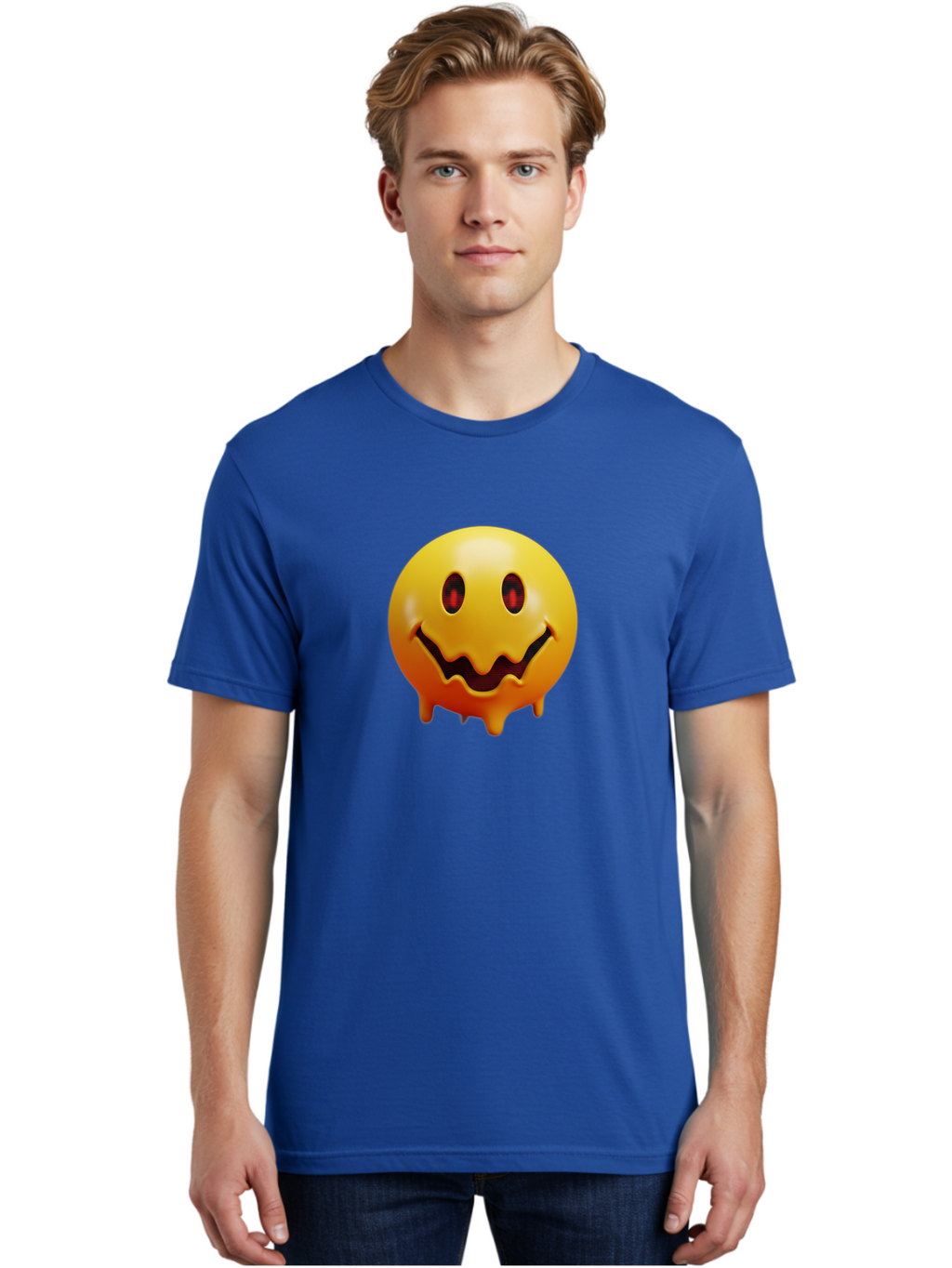 Melting-Smiley-Face Men'S Graphic Tee, 100% Cotton, Comfortable Casual Summer Wear, Machine Washable, Vintage Camera, Old Camera, Antique Camera, Black Camera, Classic Photography, Photography Equipment, Nostalgic Device, Film Camera, Bak874