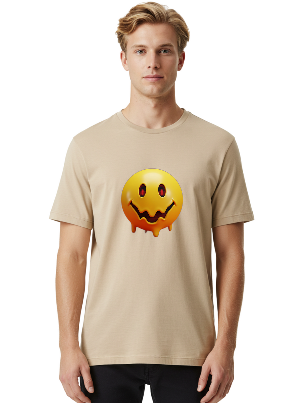 Melting-Smiley-Face Men'S Graphic Tee, 100% Cotton, Comfortable Casual Summer Wear, Machine Washable, Vintage Camera, Old Camera, Antique Camera, Black Camera, Classic Photography, Photography Equipment, Nostalgic Device, Film Camera, Bak874