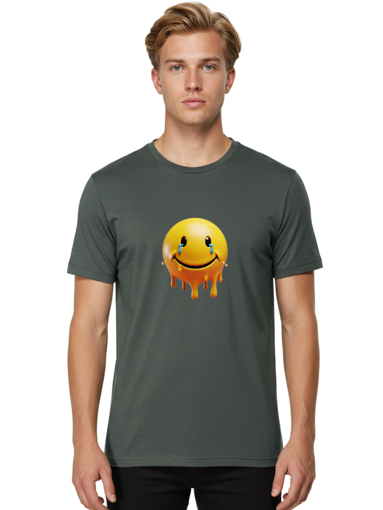 Melting-Smiley Men'S Graphic Tee, 100% Cotton, Comfortable Casual Summer Wear, Machine Washable, Vintage Camera, Old Camera, Antique Camera, Black Camera, Classic Photography, Photography Equipment, Nostalgic Device, Film Camera, Camera Art Bak875