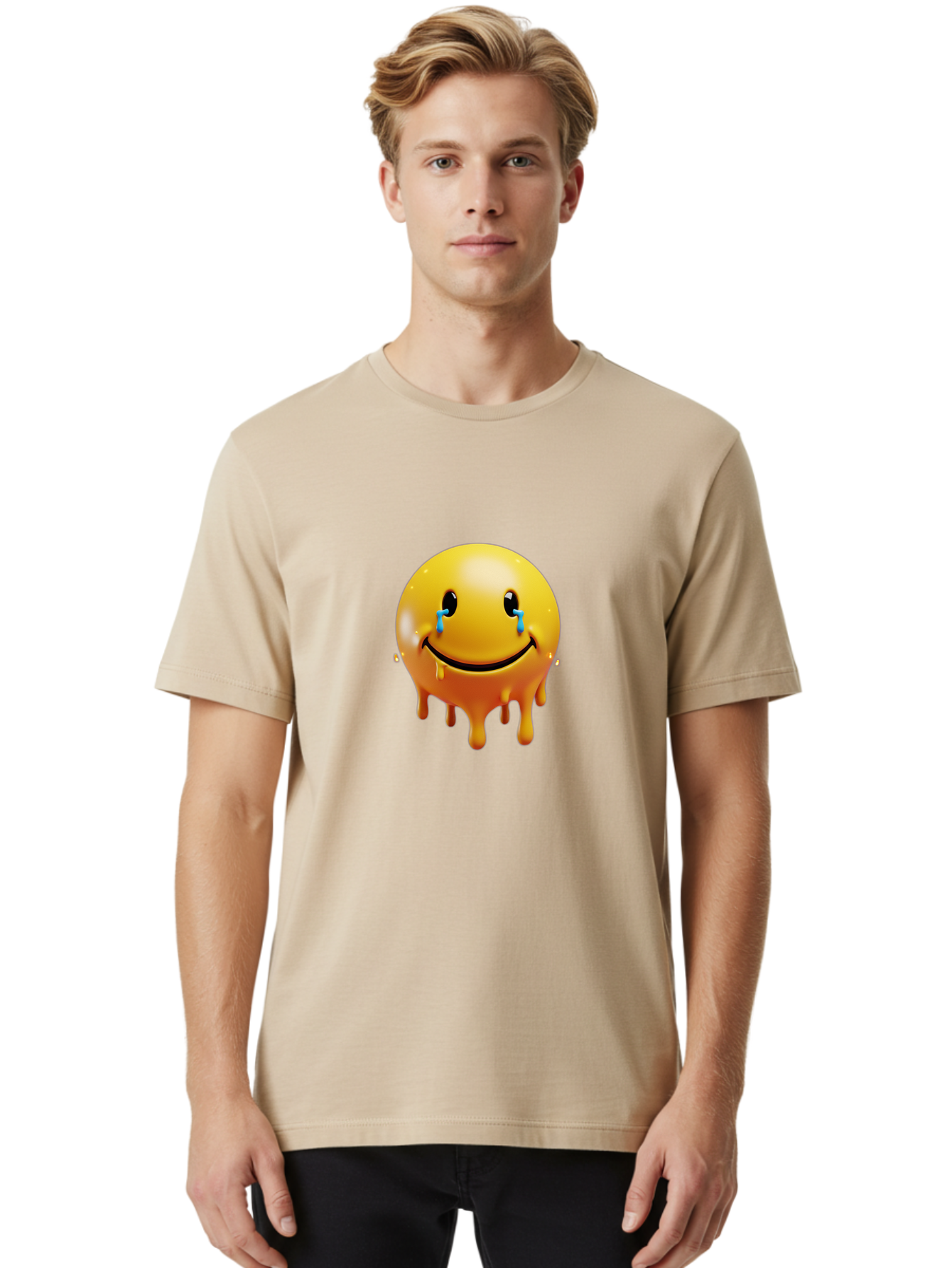 Melting-Smiley Men'S Graphic Tee, 100% Cotton, Comfortable Casual Summer Wear, Machine Washable, Vintage Camera, Old Camera, Antique Camera, Black Camera, Classic Photography, Photography Equipment, Nostalgic Device, Film Camera, Camera Art Bak875