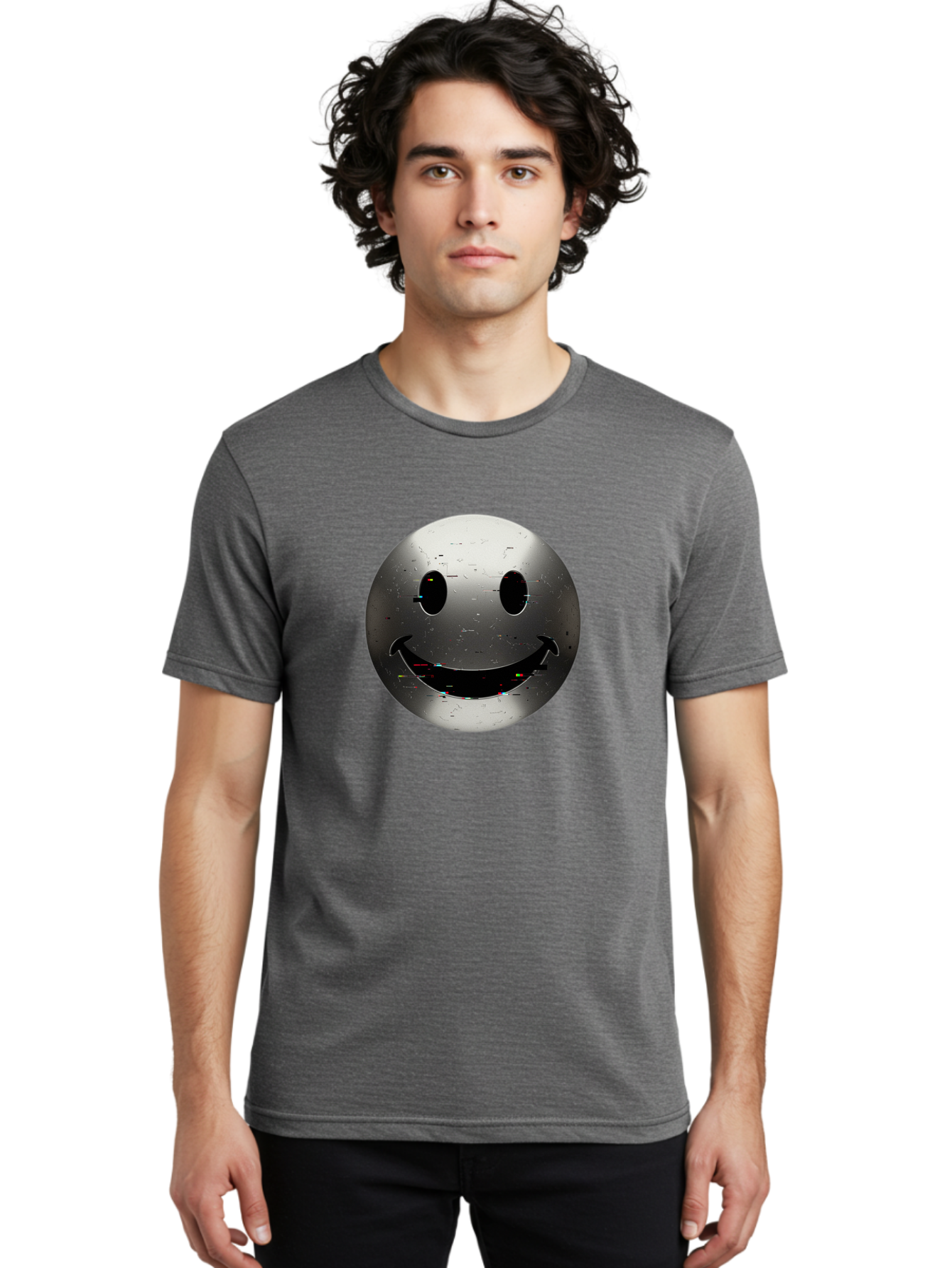 Metal-Smiley-Face Men'S Graphic Tee, 100% Cotton, Comfortable Casual Summer Wear, Machine Washable, Vintage Camera, Old Camera, Antique Camera, Black Camera, Classic Photography, Photography Equipment, Nostalgic Device, Film Camera, Camera Art Bak878