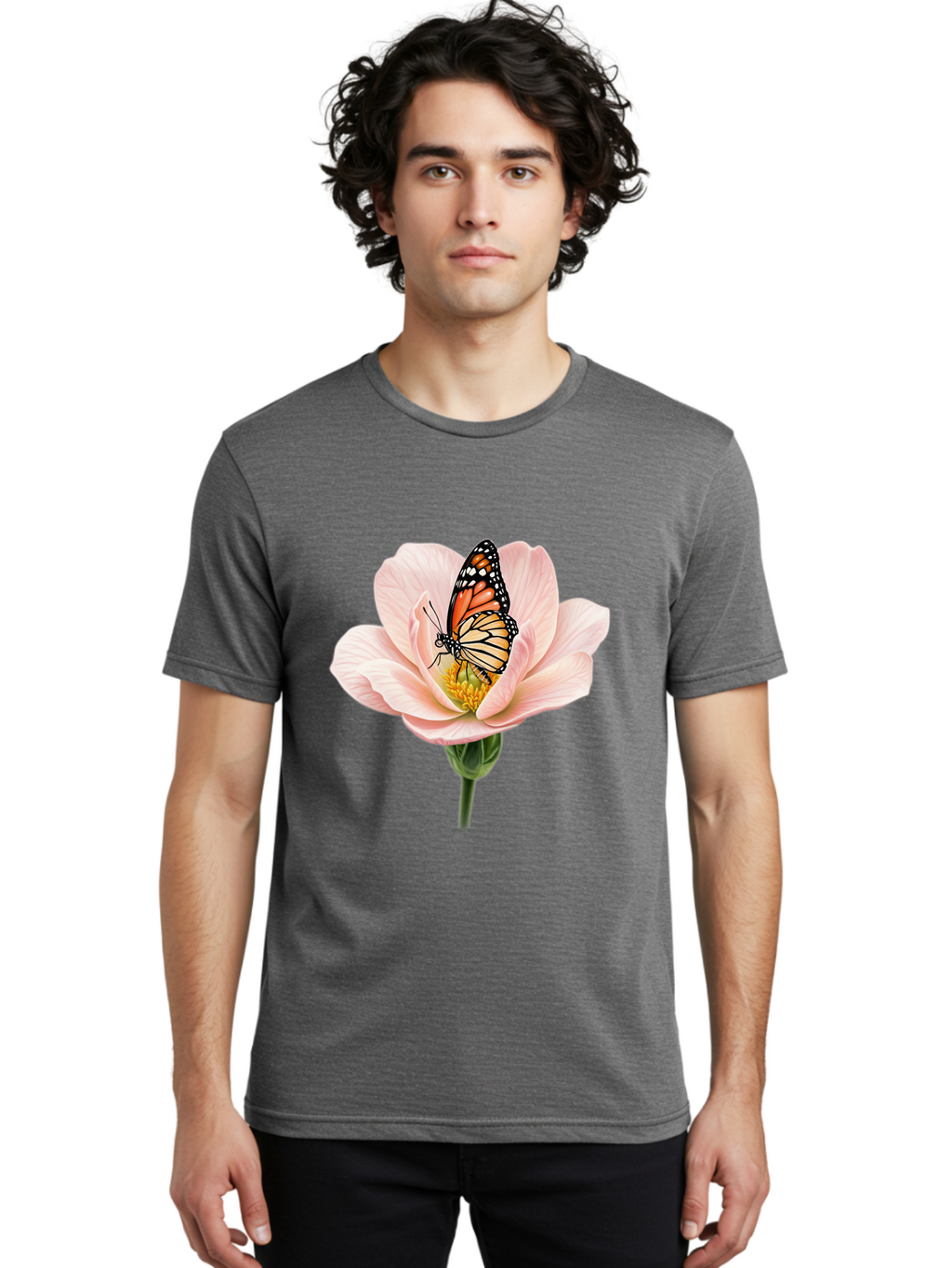 Monarch-On-Pink-Flower Men'S Graphic Tee, 100% Cotton, Comfortable Casual Summer Wear, Machine Washable, Vintage Camera, Old Camera, Antique Camera, Black Camera, Classic Photography, Photography Equipment, Nostalgic Device, Film Camera, Bak890