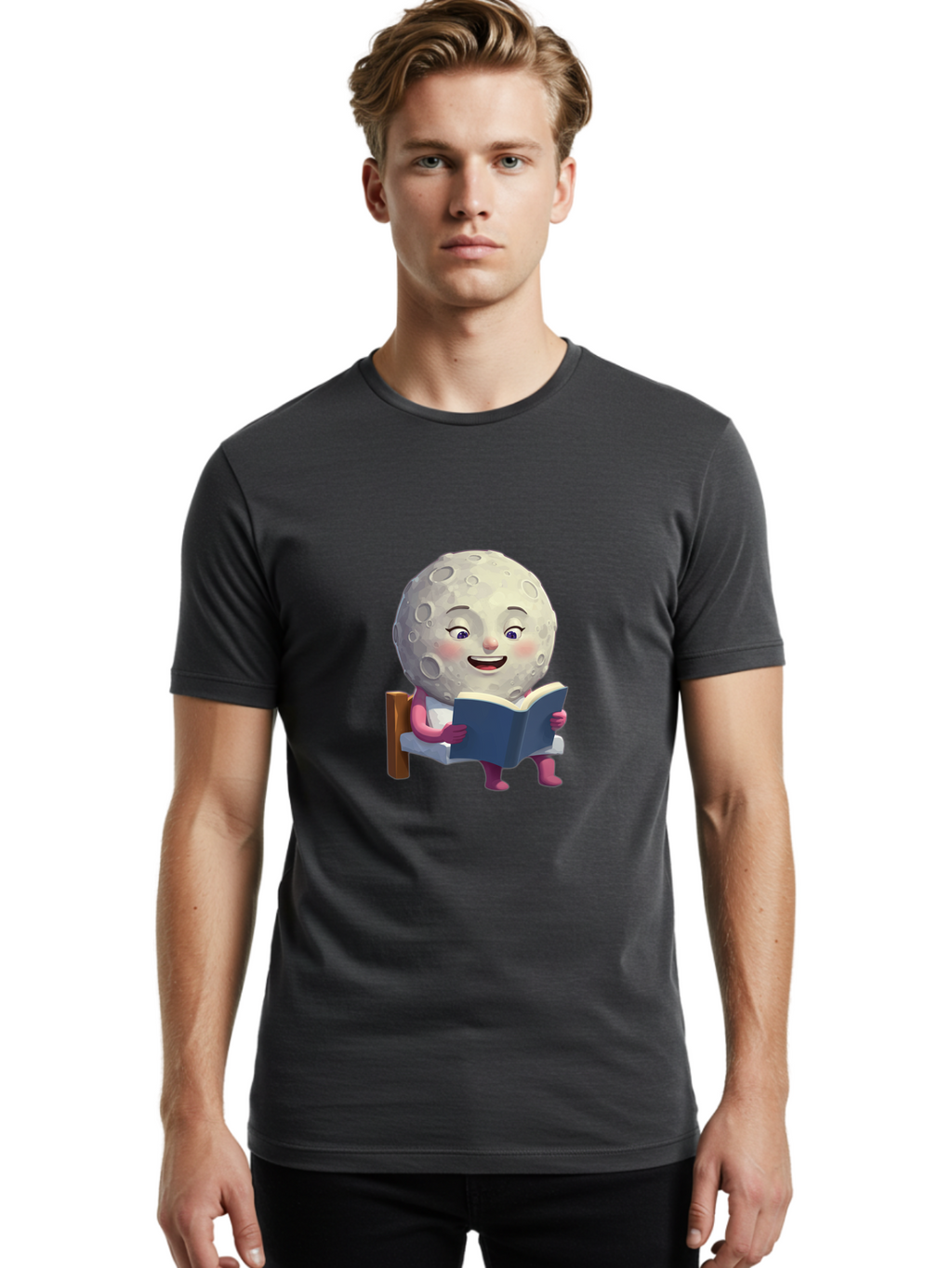 Moon-Reading-Book Men'S Graphic Tee, 100% Cotton, Comfortable Casual Summer Wear, Machine Washable, Vintage Camera, Old Camera, Antique Camera, Black Camera, Classic Photography, Photography Equipment, Nostalgic Device, Film Camera, Camera Art Bak896
