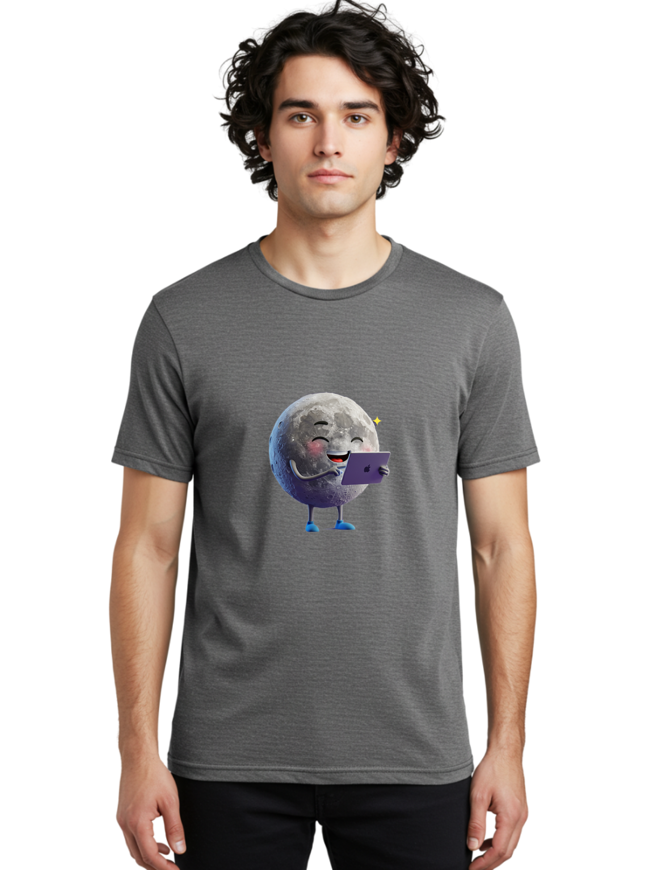 Moon-With-Ipad Men'S Graphic Tee, 100% Cotton, Comfortable Casual Summer Wear, Machine Washable, Vintage Camera, Old Camera, Antique Camera, Black Camera, Classic Photography, Photography Equipment, Nostalgic Device, Film Camera, Camera Art Bak898