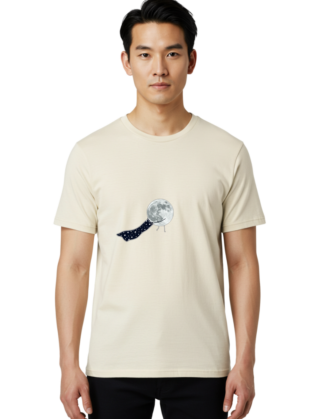 Moon-With-Starry-Scarf Men'S Graphic Tee, 100% Cotton, Comfortable Casual Summer Wear, Machine Washable, Vintage Camera, Old Camera, Antique Camera, Black Camera, Classic Photography, Photography Equipment, Nostalgic Device, Film Camera, Bak899