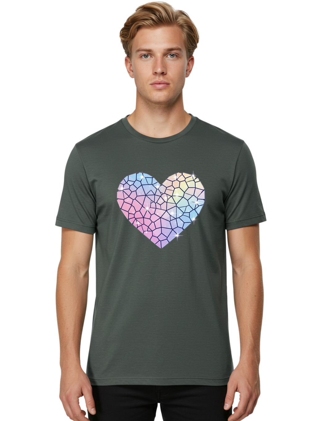 Mosaic-Heart-1 Men'S Graphic Tee, 100% Cotton, Comfortable Casual Summer Wear, Machine Washable, Vintage Camera, Old Camera, Antique Camera, Black Camera, Classic Photography, Photography Equipment, Nostalgic Device, Film Camera, Camera Art Bak904