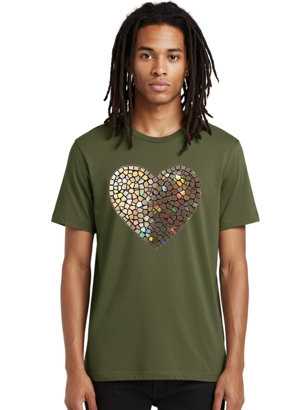 Mosaic-Heart-2 Men'S Graphic Tee, 100% Cotton, Comfortable Casual Summer Wear, Machine Washable, Vintage Camera, Old Camera, Antique Camera, Black Camera, Classic Photography, Photography Equipment, Nostalgic Device, Film Camera, Camera Art Bak905