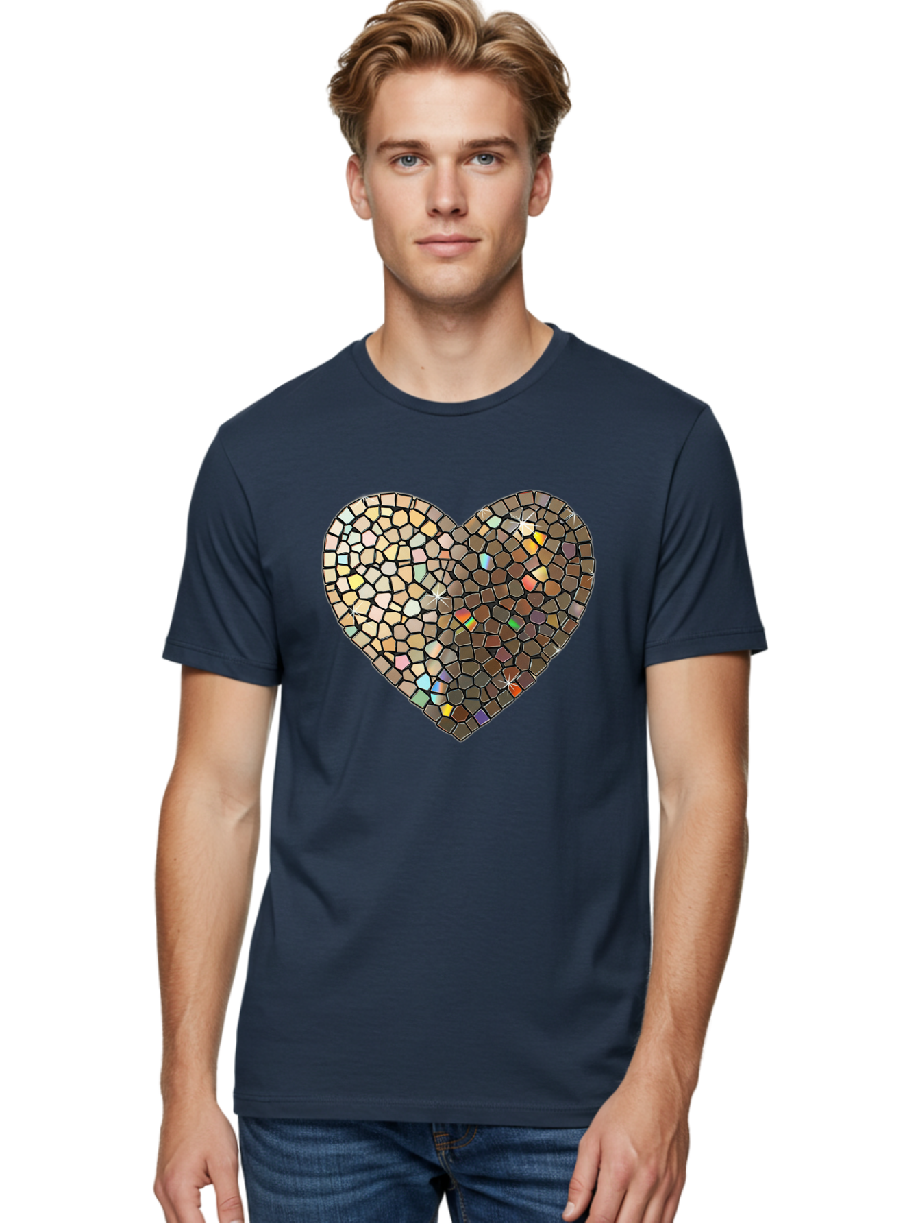 Mosaic-Heart-2 Men'S Graphic Tee, 100% Cotton, Comfortable Casual Summer Wear, Machine Washable, Vintage Camera, Old Camera, Antique Camera, Black Camera, Classic Photography, Photography Equipment, Nostalgic Device, Film Camera, Camera Art Bak905