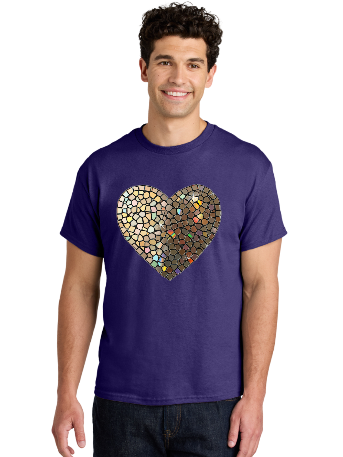 Mosaic-Heart-2 Men'S Graphic Tee, 100% Cotton, Comfortable Casual Summer Wear, Machine Washable, Vintage Camera, Old Camera, Antique Camera, Black Camera, Classic Photography, Photography Equipment, Nostalgic Device, Film Camera, Camera Art Bak905