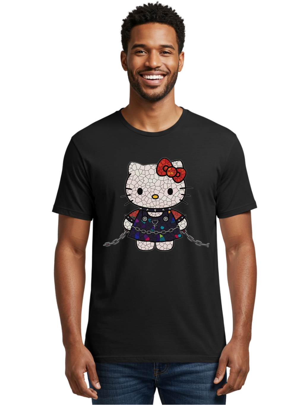 Mosaic-Hello-Kitty Men'S Graphic Tee, 100% Cotton, Comfortable Casual Summer Wear, Machine Washable, Vintage Camera, Old Camera, Antique Camera, Black Camera, Classic Photography, Photography Equipment, Nostalgic Device, Film Camera, Bak907