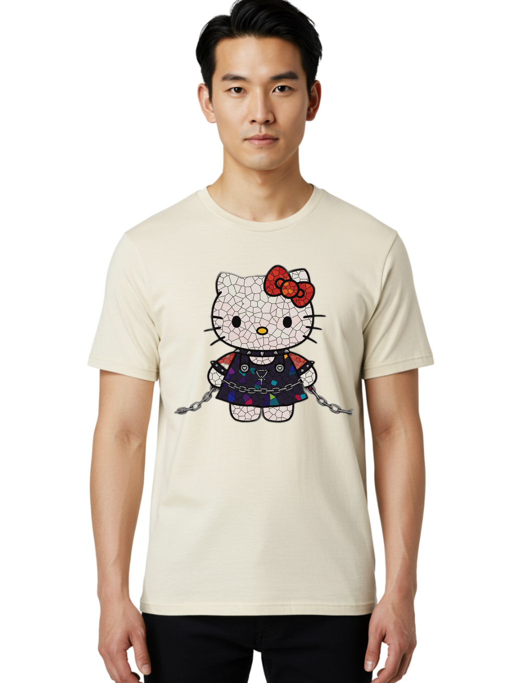 Mosaic-Hello-Kitty Men'S Graphic Tee, 100% Cotton, Comfortable Casual Summer Wear, Machine Washable, Vintage Camera, Old Camera, Antique Camera, Black Camera, Classic Photography, Photography Equipment, Nostalgic Device, Film Camera, Bak907