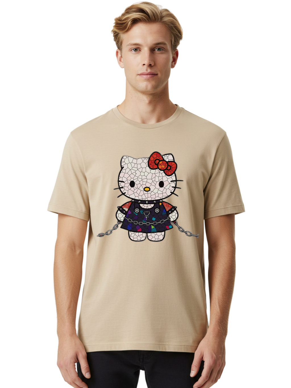 Mosaic-Hello-Kitty Men'S Graphic Tee, 100% Cotton, Comfortable Casual Summer Wear, Machine Washable, Vintage Camera, Old Camera, Antique Camera, Black Camera, Classic Photography, Photography Equipment, Nostalgic Device, Film Camera, Bak907