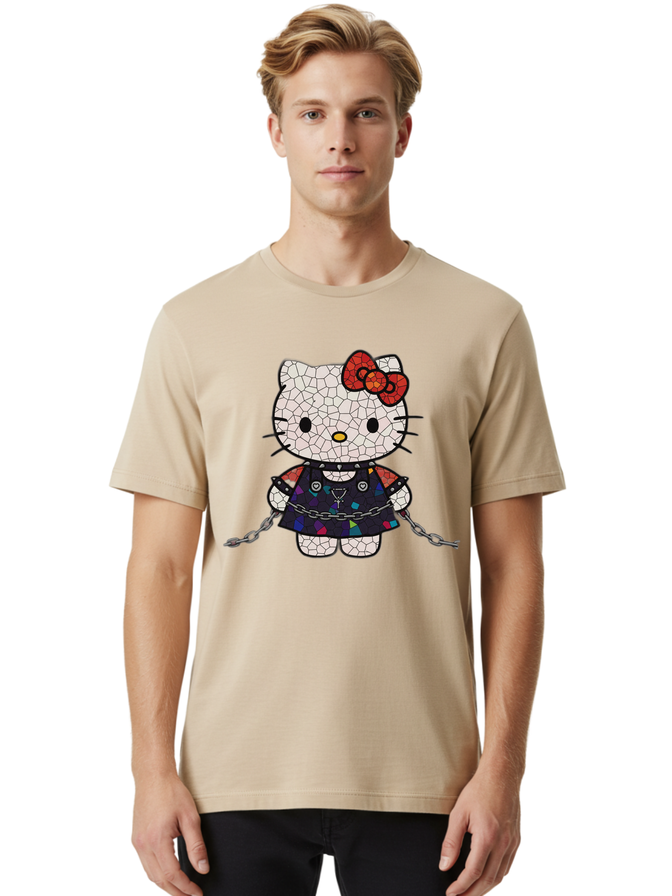 Mosaic-Hello-Kitty Men'S Graphic Tee, 100% Cotton, Comfortable Casual Summer Wear, Machine Washable, Vintage Camera, Old Camera, Antique Camera, Black Camera, Classic Photography, Photography Equipment, Nostalgic Device, Film Camera, Bak907