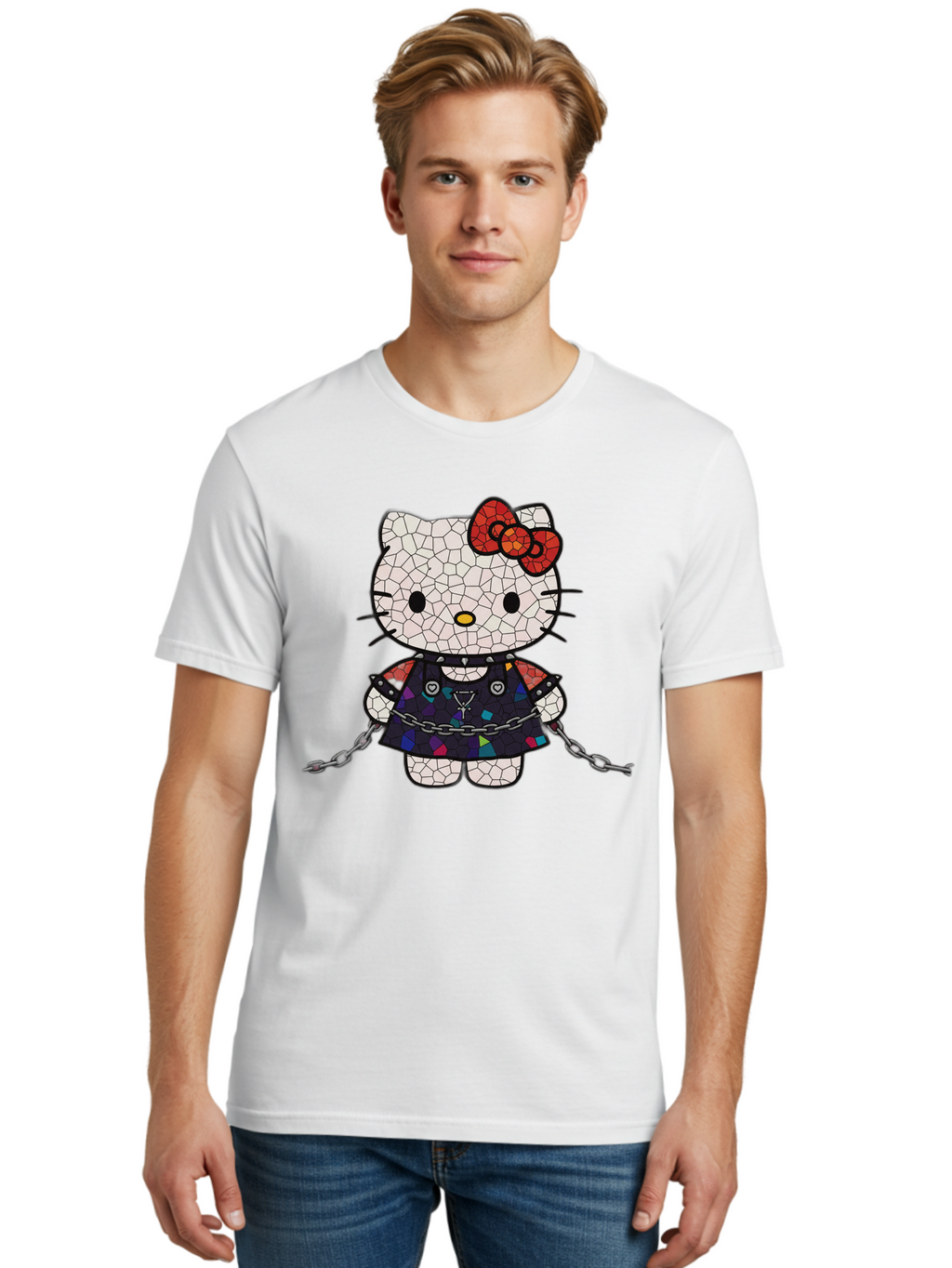 Mosaic-Hello-Kitty Men'S Graphic Tee, 100% Cotton, Comfortable Casual Summer Wear, Machine Washable, Vintage Camera, Old Camera, Antique Camera, Black Camera, Classic Photography, Photography Equipment, Nostalgic Device, Film Camera, Bak907