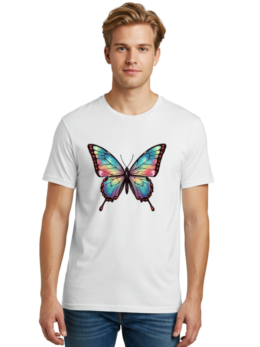 Multicolored-Butterfly Men'S Graphic Tee, 100% Cotton, Comfortable Casual Summer Wear, Machine Washable, Vintage Camera, Old Camera, Antique Camera, Black Camera, Classic Photography, Photography Equipment, Nostalgic Device, Film Camera, Bak914