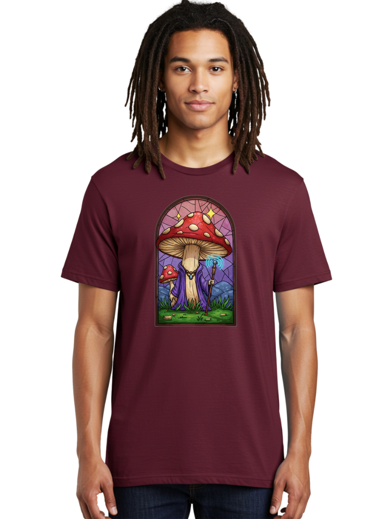 Mushroom-Wizard-Stained-Glass Men'S Graphic Tee, 100% Cotton, Comfortable Casual Summer Wear, Machine Washable, Vintage Camera, Old Camera, Antique Camera, Black Camera, Classic Photography, Photography Equipment, Nostalgic Device, Bak920