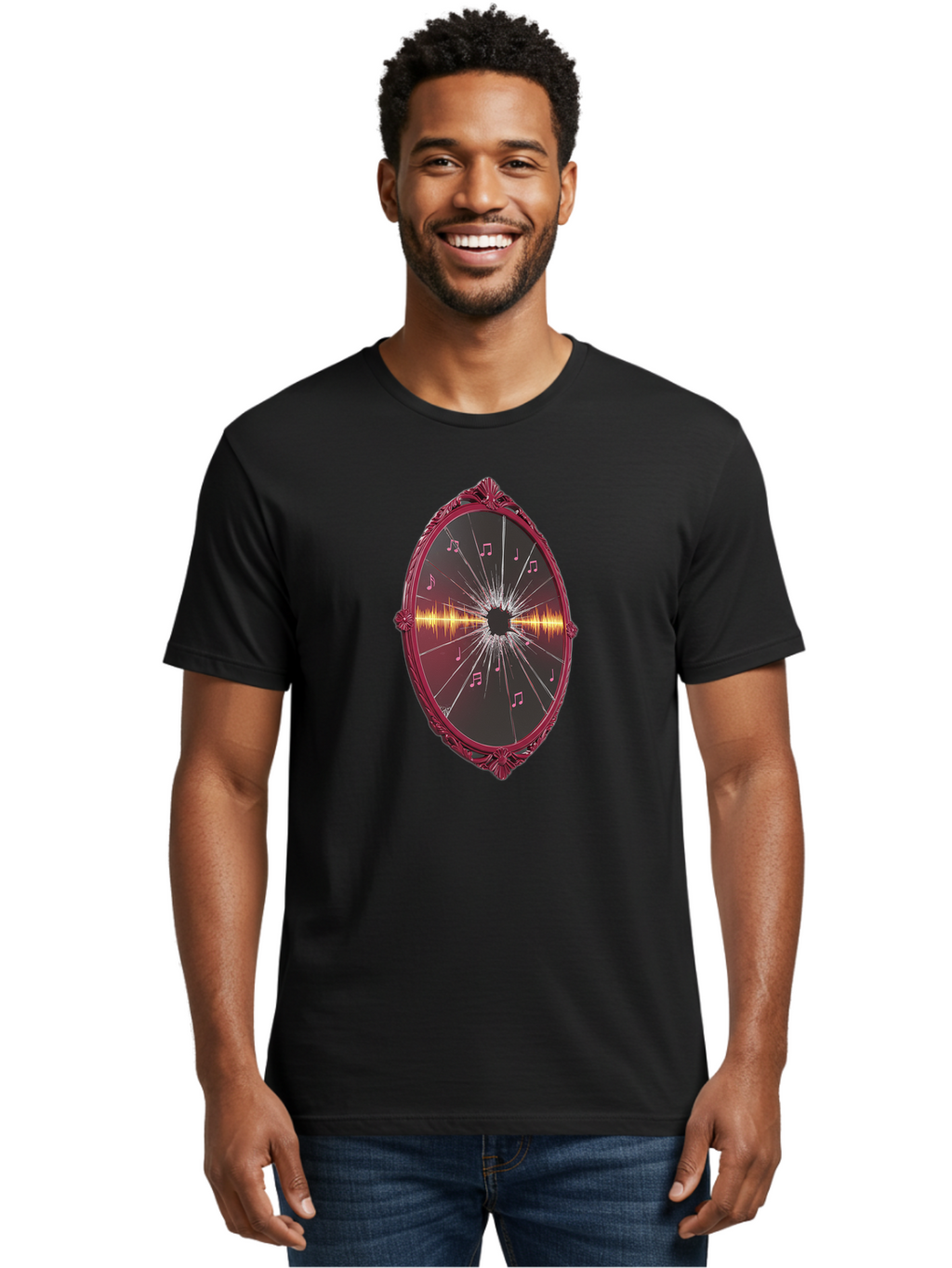 Music-Notes-Shattered-Mirror Men'S Graphic Tee, 100% Cotton, Comfortable Casual Summer Wear, Machine Washable, Vintage Camera, Old Camera, Antique Camera, Black Camera, Classic Photography, Photography Equipment, Nostalgic Device, Film Camera, Bak923
