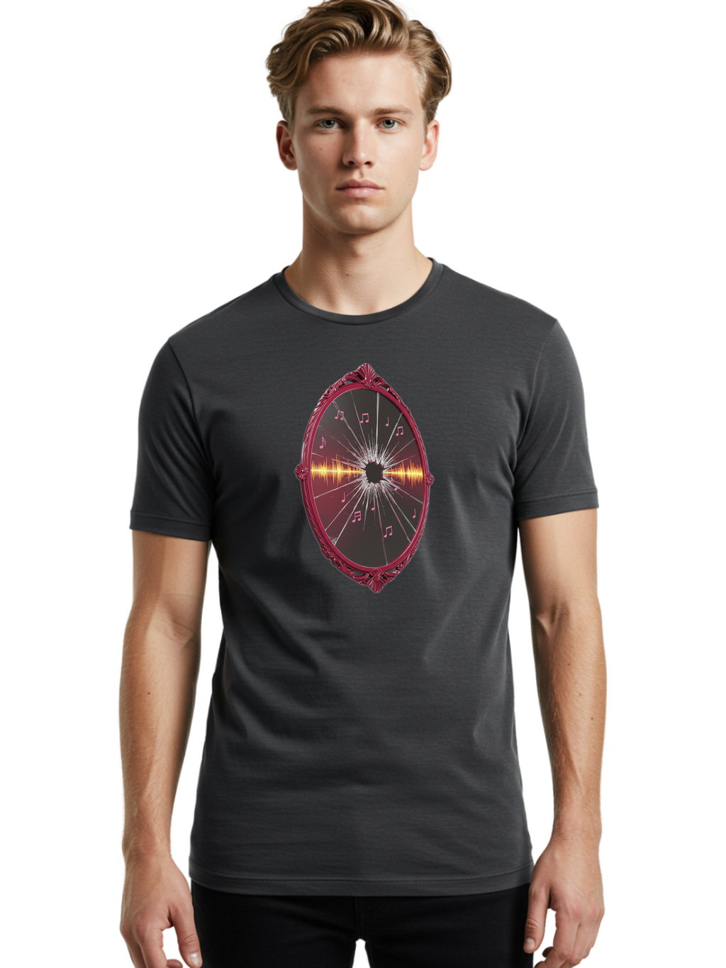 Music-Notes-Shattered-Mirror Men'S Graphic Tee, 100% Cotton, Comfortable Casual Summer Wear, Machine Washable, Vintage Camera, Old Camera, Antique Camera, Black Camera, Classic Photography, Photography Equipment, Nostalgic Device, Film Camera, Bak923