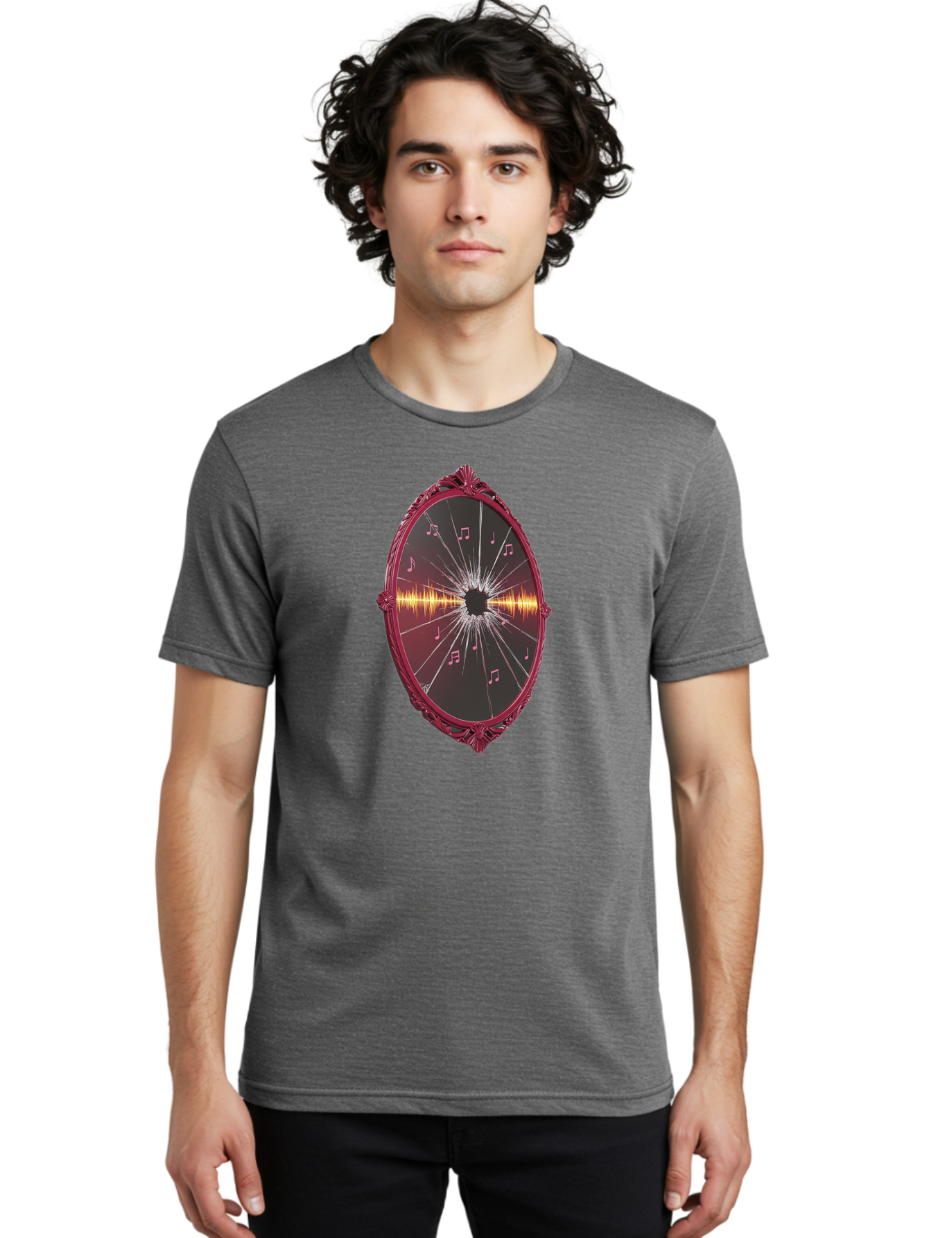 Music-Notes-Shattered-Mirror Men'S Graphic Tee, 100% Cotton, Comfortable Casual Summer Wear, Machine Washable, Vintage Camera, Old Camera, Antique Camera, Black Camera, Classic Photography, Photography Equipment, Nostalgic Device, Film Camera, Bak923
