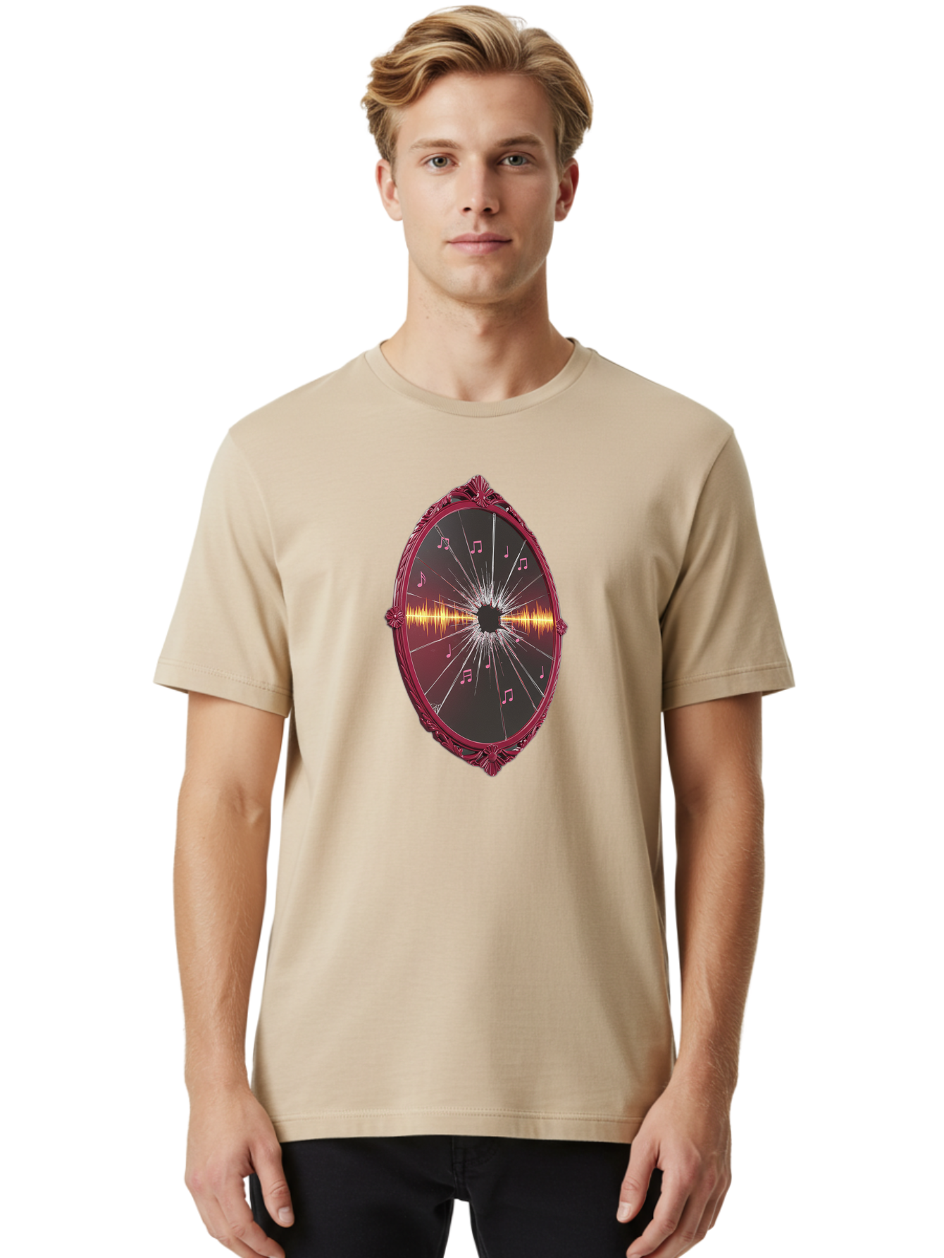 Music-Notes-Shattered-Mirror Men'S Graphic Tee, 100% Cotton, Comfortable Casual Summer Wear, Machine Washable, Vintage Camera, Old Camera, Antique Camera, Black Camera, Classic Photography, Photography Equipment, Nostalgic Device, Film Camera, Bak923