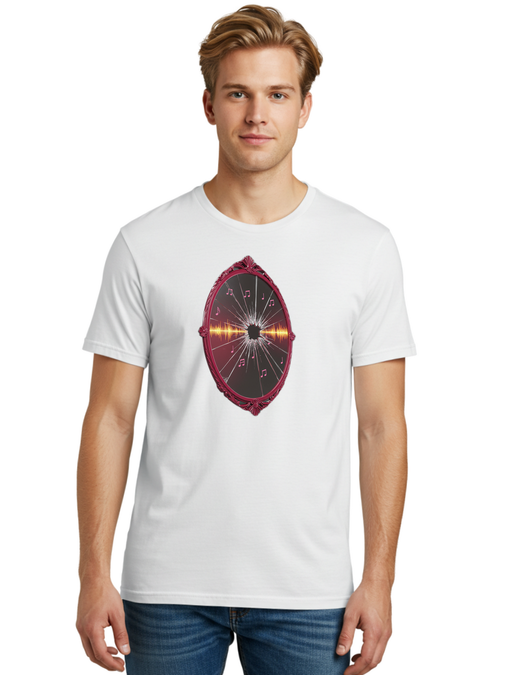 Music-Notes-Shattered-Mirror Men'S Graphic Tee, 100% Cotton, Comfortable Casual Summer Wear, Machine Washable, Vintage Camera, Old Camera, Antique Camera, Black Camera, Classic Photography, Photography Equipment, Nostalgic Device, Film Camera, Bak923