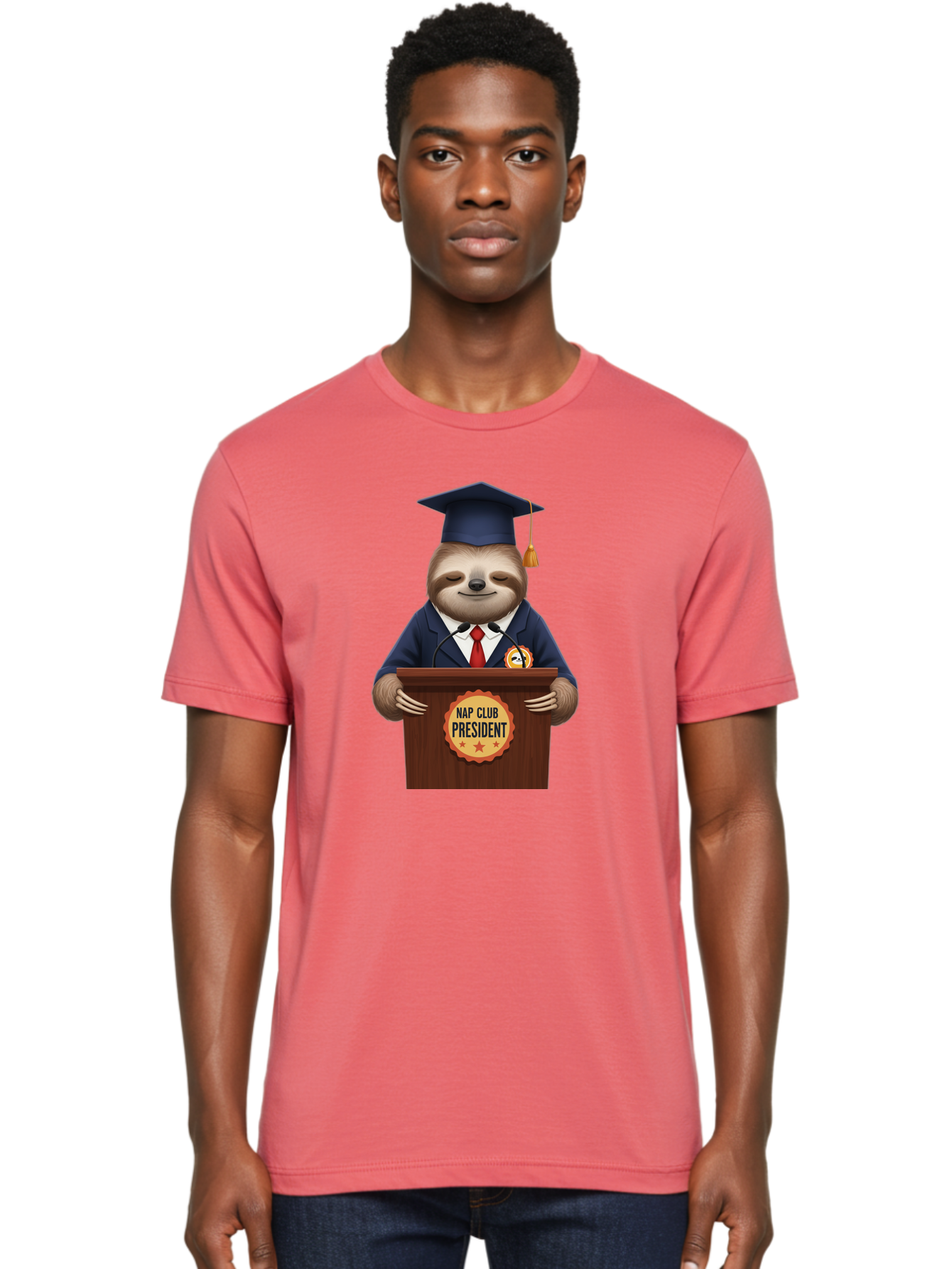Nap-Club-President-Sloth Men'S Graphic Tee, 100% Cotton, Comfortable Casual Summer Wear, Machine Washable, Vintage Camera, Old Camera, Antique Camera, Black Camera, Classic Photography, Photography Equipment, Nostalgic Device, Film Camera, Bak933