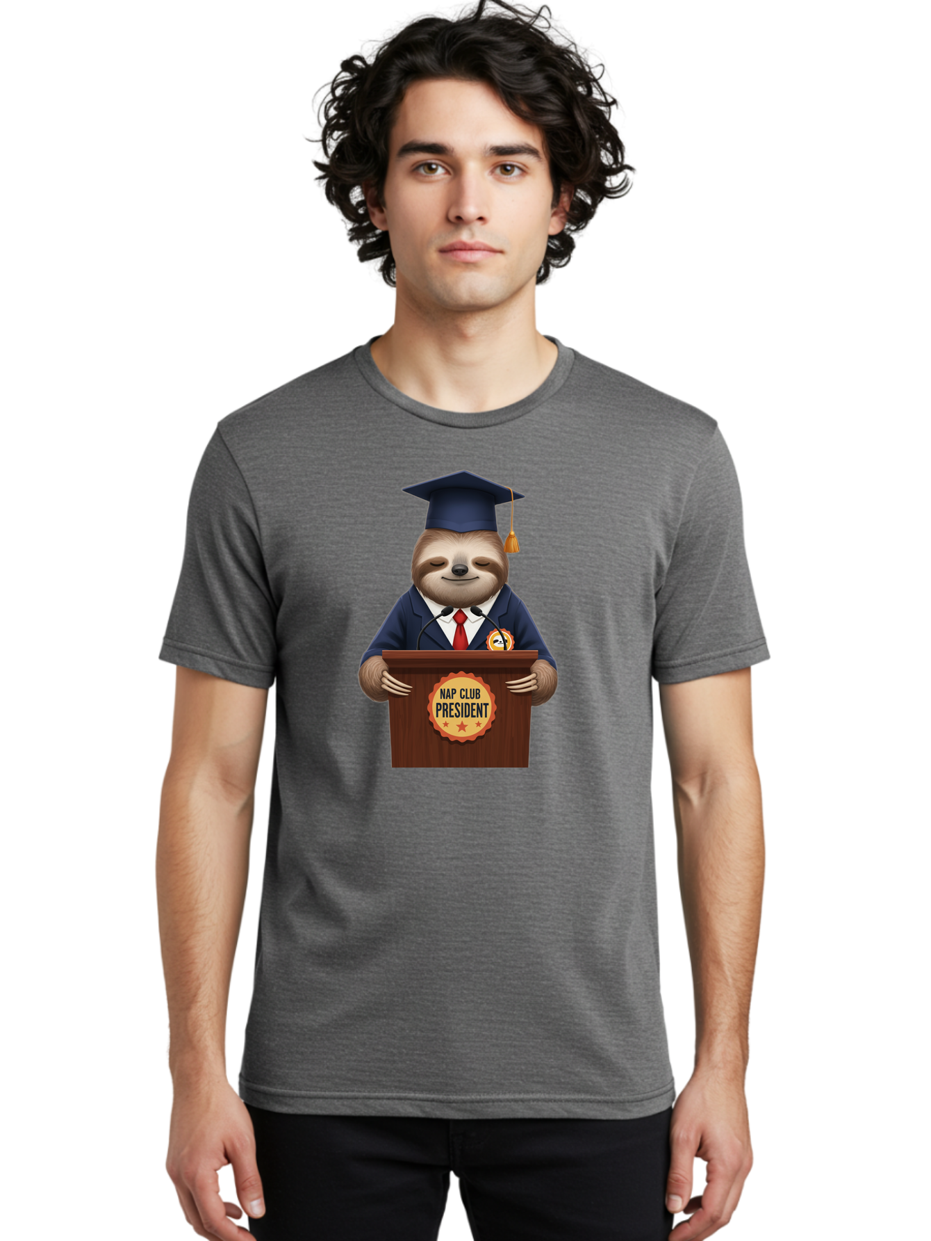Nap-Club-President-Sloth Men'S Graphic Tee, 100% Cotton, Comfortable Casual Summer Wear, Machine Washable, Vintage Camera, Old Camera, Antique Camera, Black Camera, Classic Photography, Photography Equipment, Nostalgic Device, Film Camera, Bak933