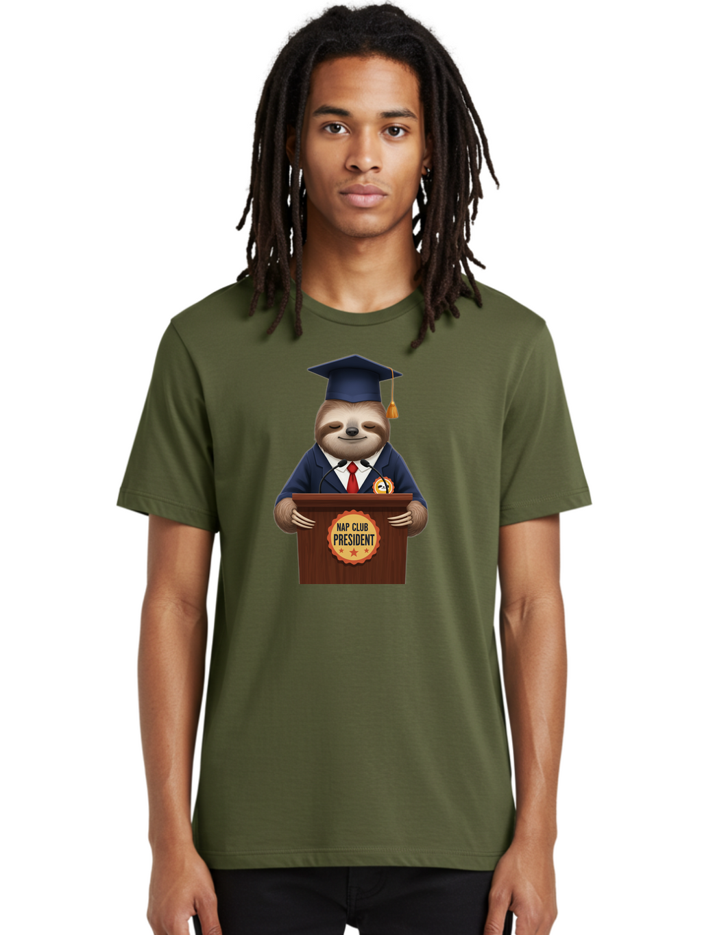 Nap-Club-President-Sloth Men'S Graphic Tee, 100% Cotton, Comfortable Casual Summer Wear, Machine Washable, Vintage Camera, Old Camera, Antique Camera, Black Camera, Classic Photography, Photography Equipment, Nostalgic Device, Film Camera, Bak933