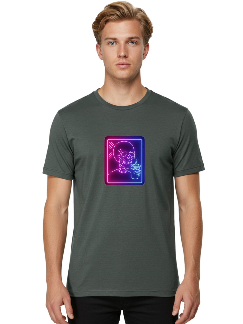 Neon-Skeleton-Drinking Men'S Graphic Tee, 100% Cotton, Comfortable Casual Summer Wear, Machine Washable, Vintage Camera, Old Camera, Antique Camera, Black Camera, Classic Photography, Photography Equipment, Nostalgic Device, Film Camera, Bak941
