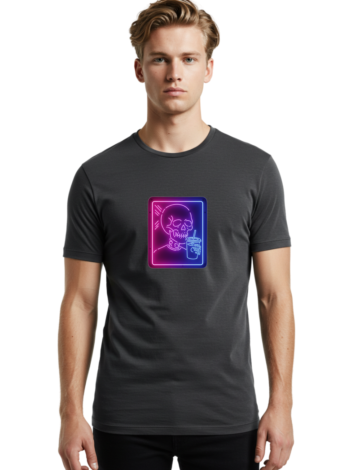 Neon-Skeleton-Drinking Men'S Graphic Tee, 100% Cotton, Comfortable Casual Summer Wear, Machine Washable, Vintage Camera, Old Camera, Antique Camera, Black Camera, Classic Photography, Photography Equipment, Nostalgic Device, Film Camera, Bak941