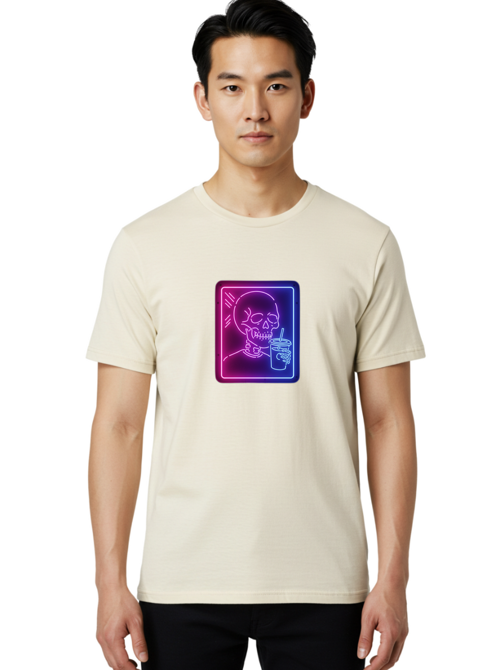 Neon-Skeleton-Drinking Men'S Graphic Tee, 100% Cotton, Comfortable Casual Summer Wear, Machine Washable, Vintage Camera, Old Camera, Antique Camera, Black Camera, Classic Photography, Photography Equipment, Nostalgic Device, Film Camera, Bak941