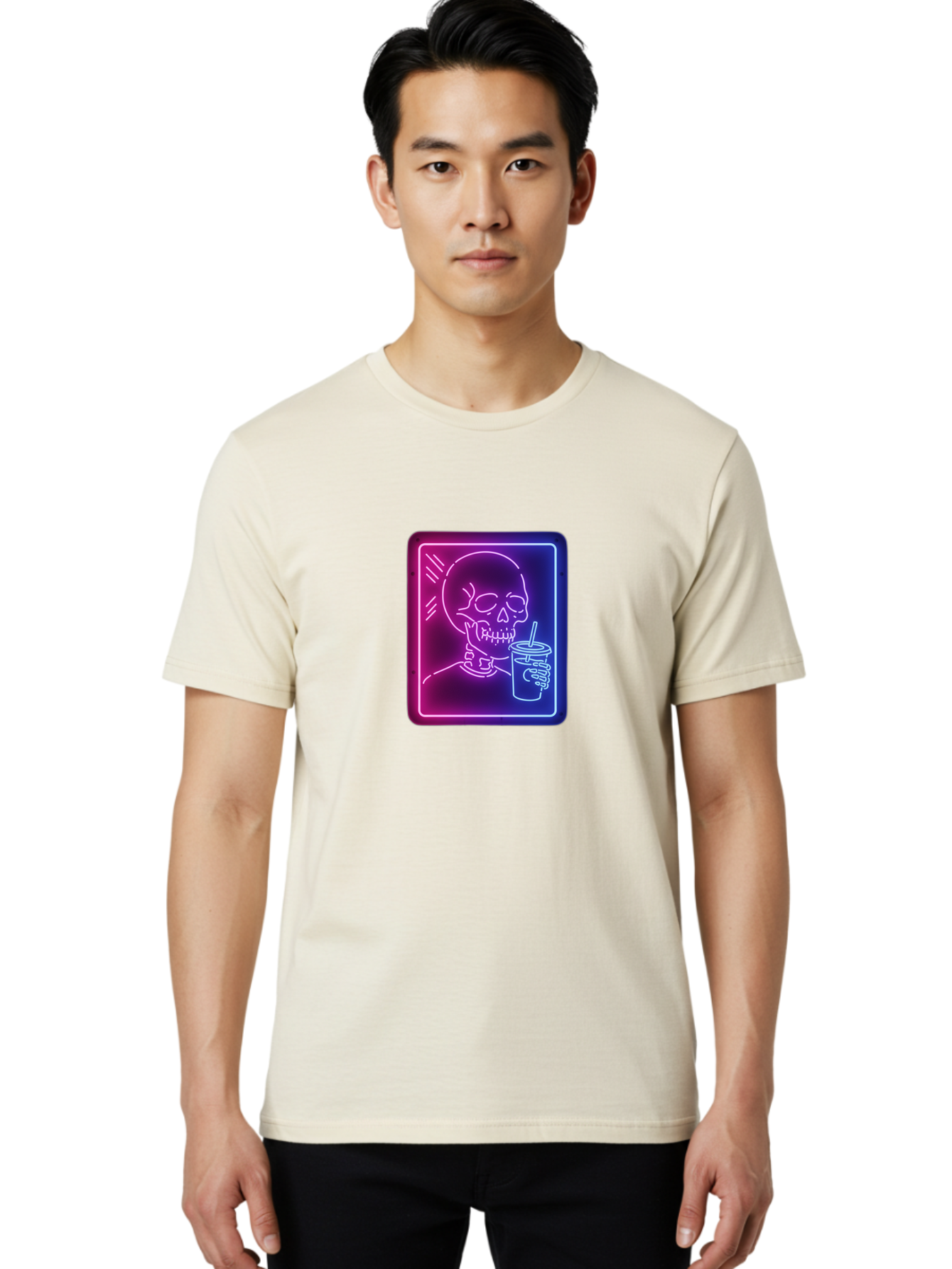 Neon-Skeleton-Drinking Men'S Graphic Tee, 100% Cotton, Comfortable Casual Summer Wear, Machine Washable, Vintage Camera, Old Camera, Antique Camera, Black Camera, Classic Photography, Photography Equipment, Nostalgic Device, Film Camera, Bak941