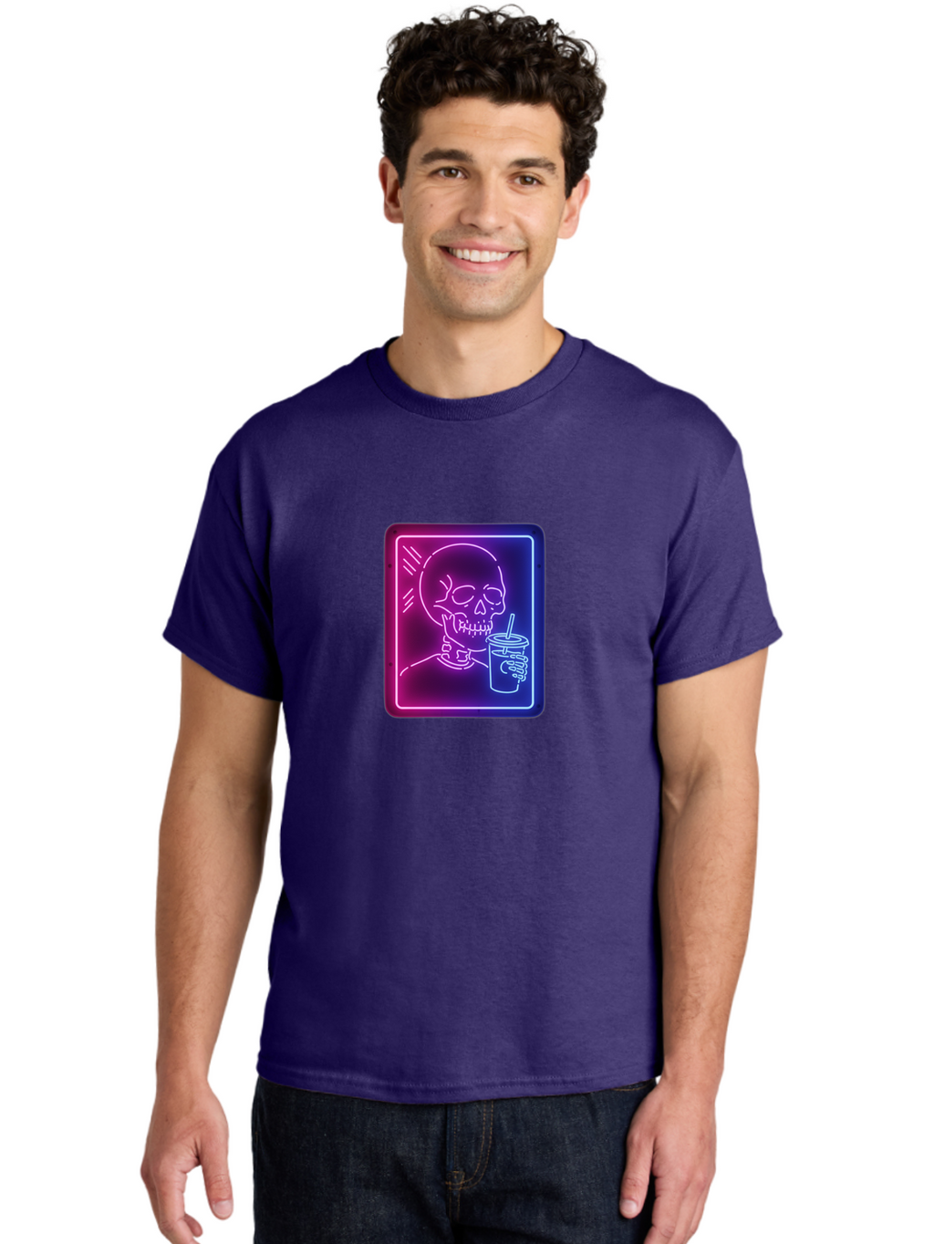 Neon-Skeleton-Drinking Men'S Graphic Tee, 100% Cotton, Comfortable Casual Summer Wear, Machine Washable, Vintage Camera, Old Camera, Antique Camera, Black Camera, Classic Photography, Photography Equipment, Nostalgic Device, Film Camera, Bak941